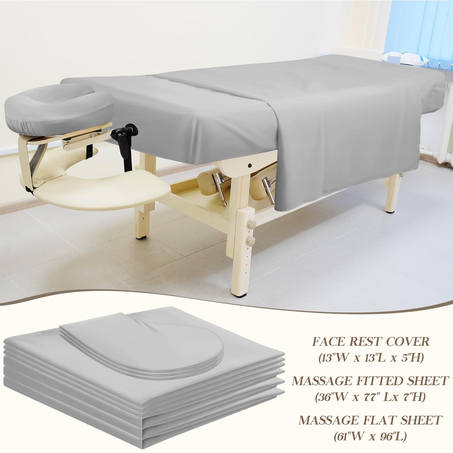 Mixweer 9 Pcs 3 Set Microfiber Massage Table Sheets Set Bulk Includes Flat Sheet, Fitted Sheet with Pocket, Face Rest Cover(Gray)