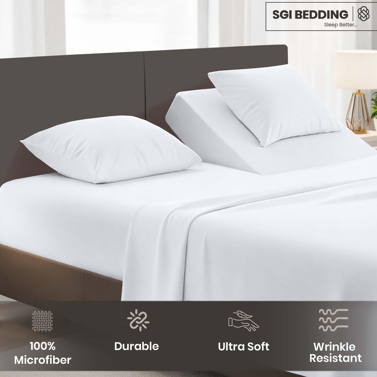 SGI bedding 32" King Split Top Flex Head Sheet Set 1800 Threads Flex Top Sheets for Adjustable Bed 4 Piece 15" Deep Pocket for Sleep Number Bed - White