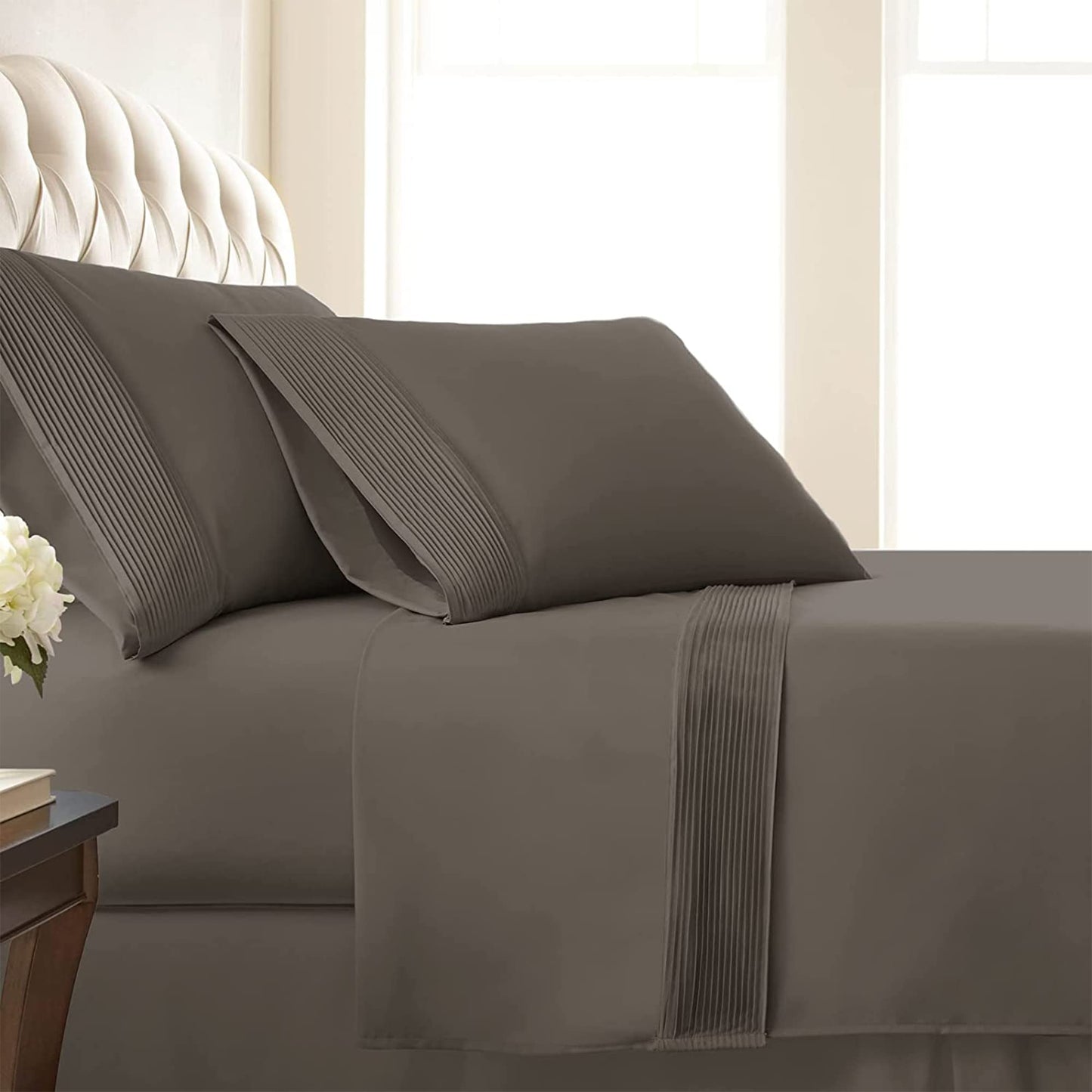 Southshore Fine Living, Inc. Queen Bed Sheets deep Pocket Set with 21" Deep Queen Fitted Sheet, Pillow Cases Standard Set of 2 | Hotel Luxury Quality | Easy Care Microfiber Sheets | Dark Taupe