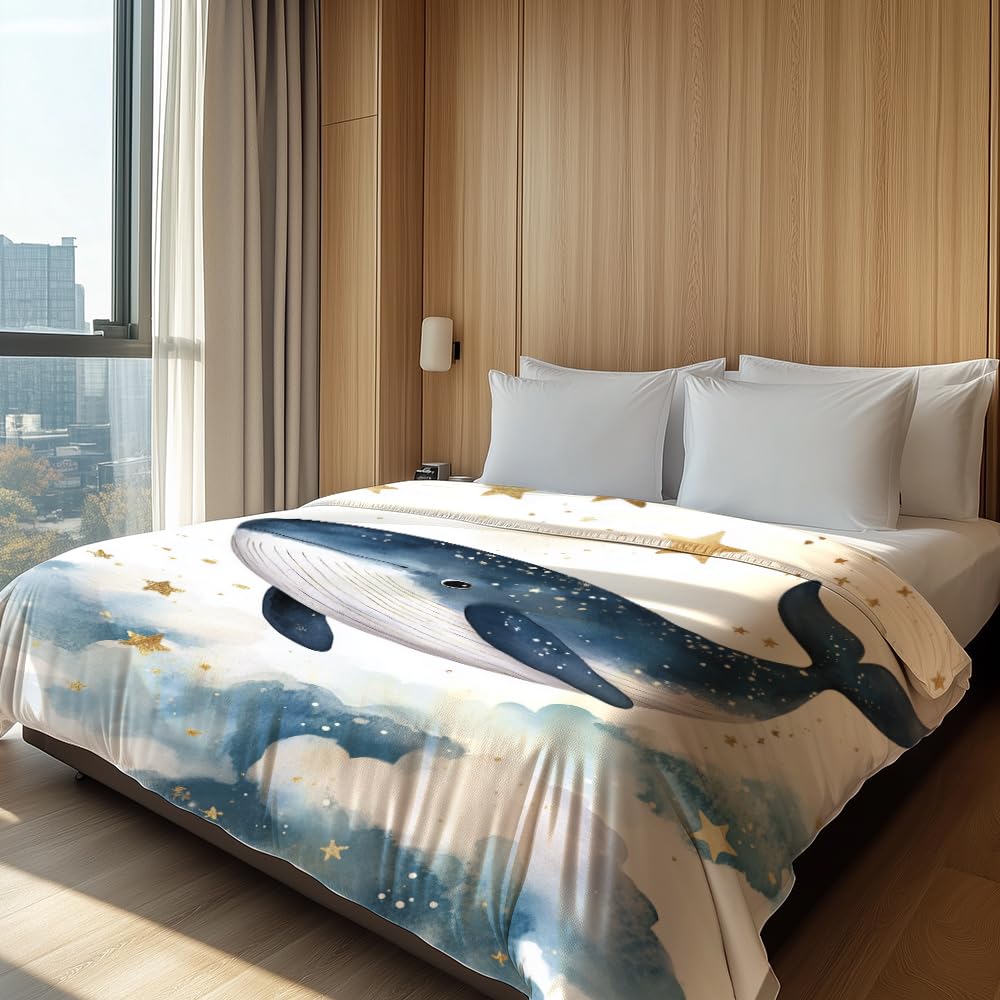 HUNXIAOJ Whale Throw Blanket Ocean Animal Blanket Whale Gift for Kids Warm Soft Flannel for Girls Boys Woman Teens Adults Bed Sofa Couch (49in x 59in)