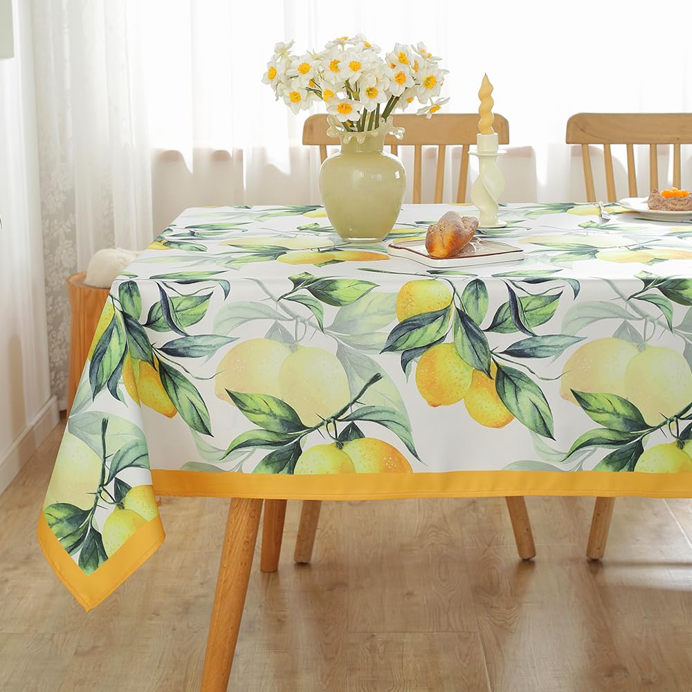 MATIRUG Summer Tablecloth for Rectangle Table 52"x70",Lemon Fruit Floral Table Cloths,Washable Spillproof French Fabric for Indoor Outdoor Camping Picnic