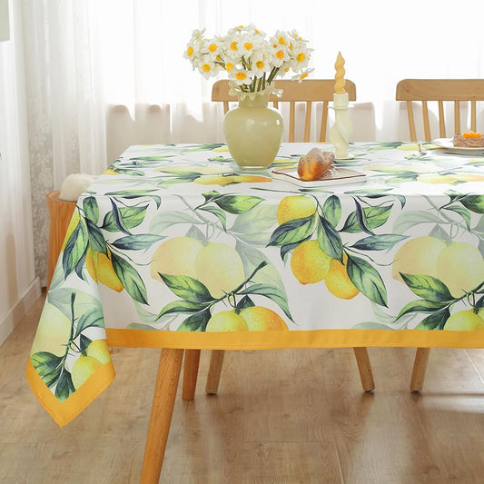 MATIRUG Summer Tablecloth for Rectangle Table 52"x70",Lemon Fruit Floral Table Cloths,Washable Spillproof French Fabric for Indoor Outdoor Camping Picnic