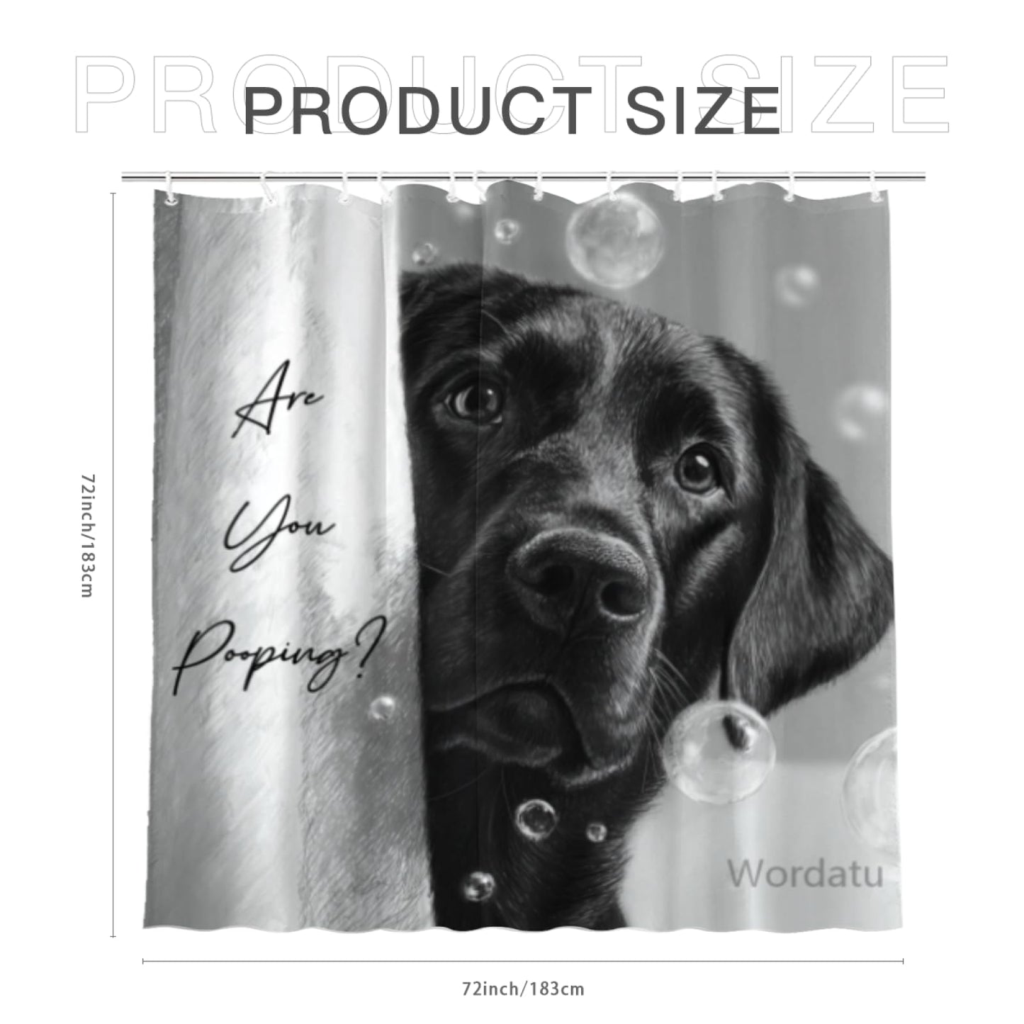 Wordatu Funny Black Labrador Dog Bathroom Shower Curtain 72x72 Inch Animal Pets Puppy Kids Cute Black White Interesting Polyester Waterproof Decor 12 Hooks