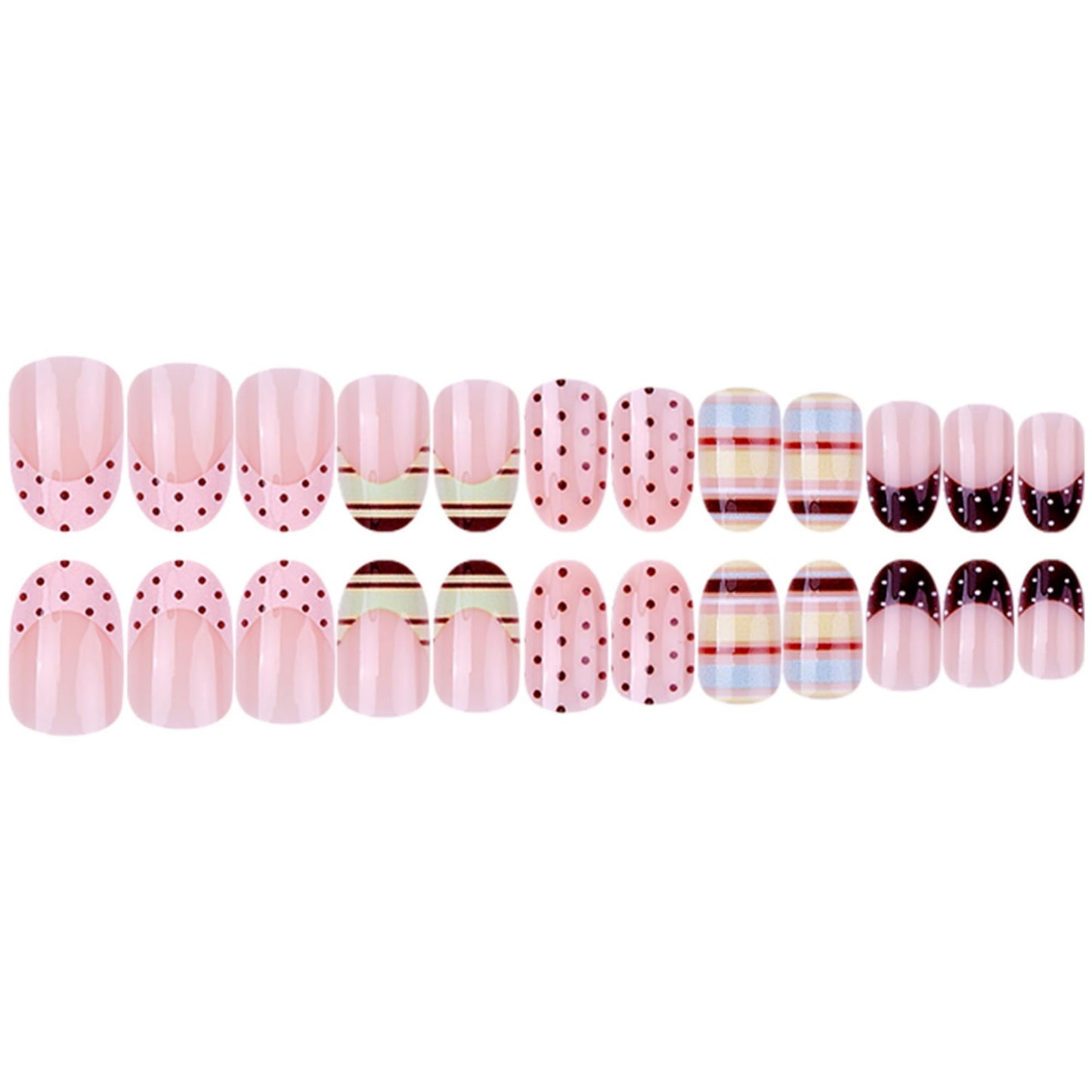 OCTOSWAVE Oval Press on Nails for Women, Short Acrylic Fake Nails with Polka Dot & Plaid Design, Cute Nail Art for Party, Date, Office, 24Pcs