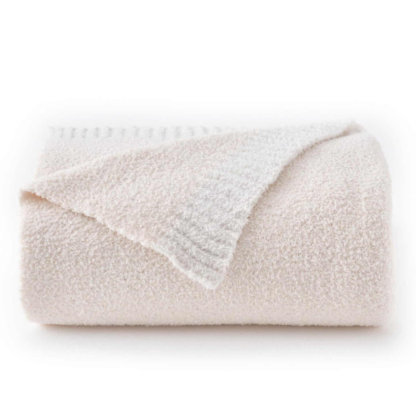 Chunky Knit Boucle Throw Blanket, Soft Washable Coastal Blanket for Bed Couch, Lightweight Cozy Oversized Feather Knit Blanket Indoor Outdoor for Sofa (Ivory White, Throw 50"x60")
