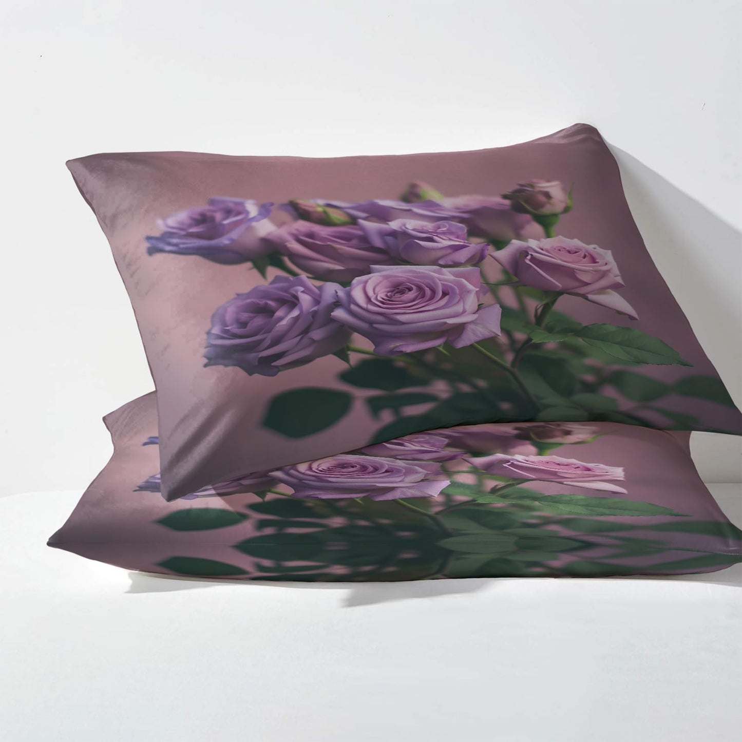 NOGAWA Purple Rose Sheets Queen Size, Floral Flower Bed Sheets, Patterned Bedding Sheets & Pillowcases 4 Piece Set - Soft Microfiber Deep Pocket Fitted Sheet & Flat Sheet & 2 Pillow Cases