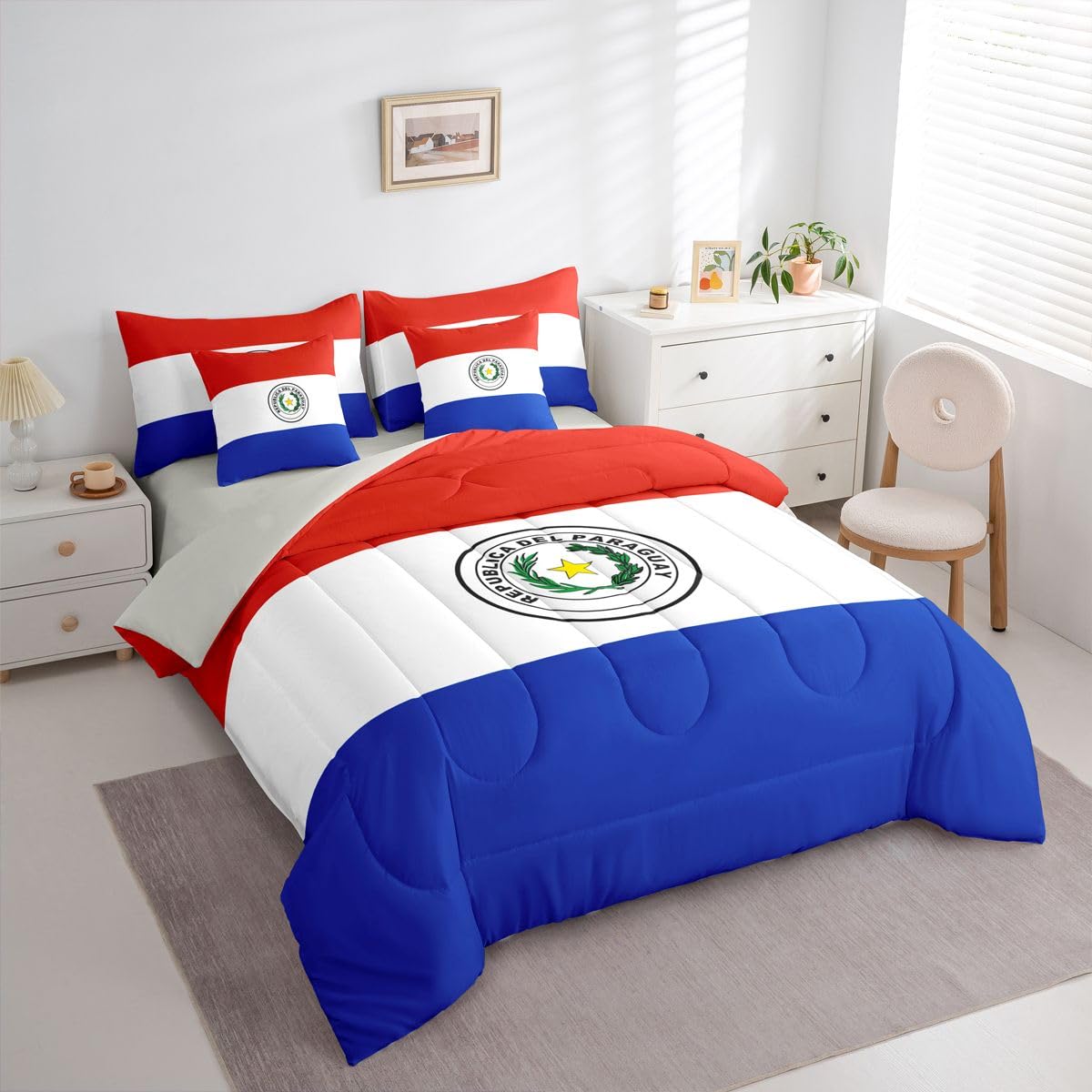 Feelyou Paraguayan Flag Comforter Set King Size 7 Pieces Paraguay Bedding Set for Kids Boys Girls World Countries Bed in a Bag with Sheets Bedroom Decor All Season Quilted Breathable Soft Lightweight