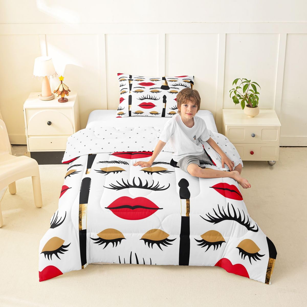 Erosebridal Fashion Women Comforter Set Cosmetics Twin Bedding Sets for Girls Preteen Boys Modern Girly Comforter Makeup Perfume for Girl Quilt