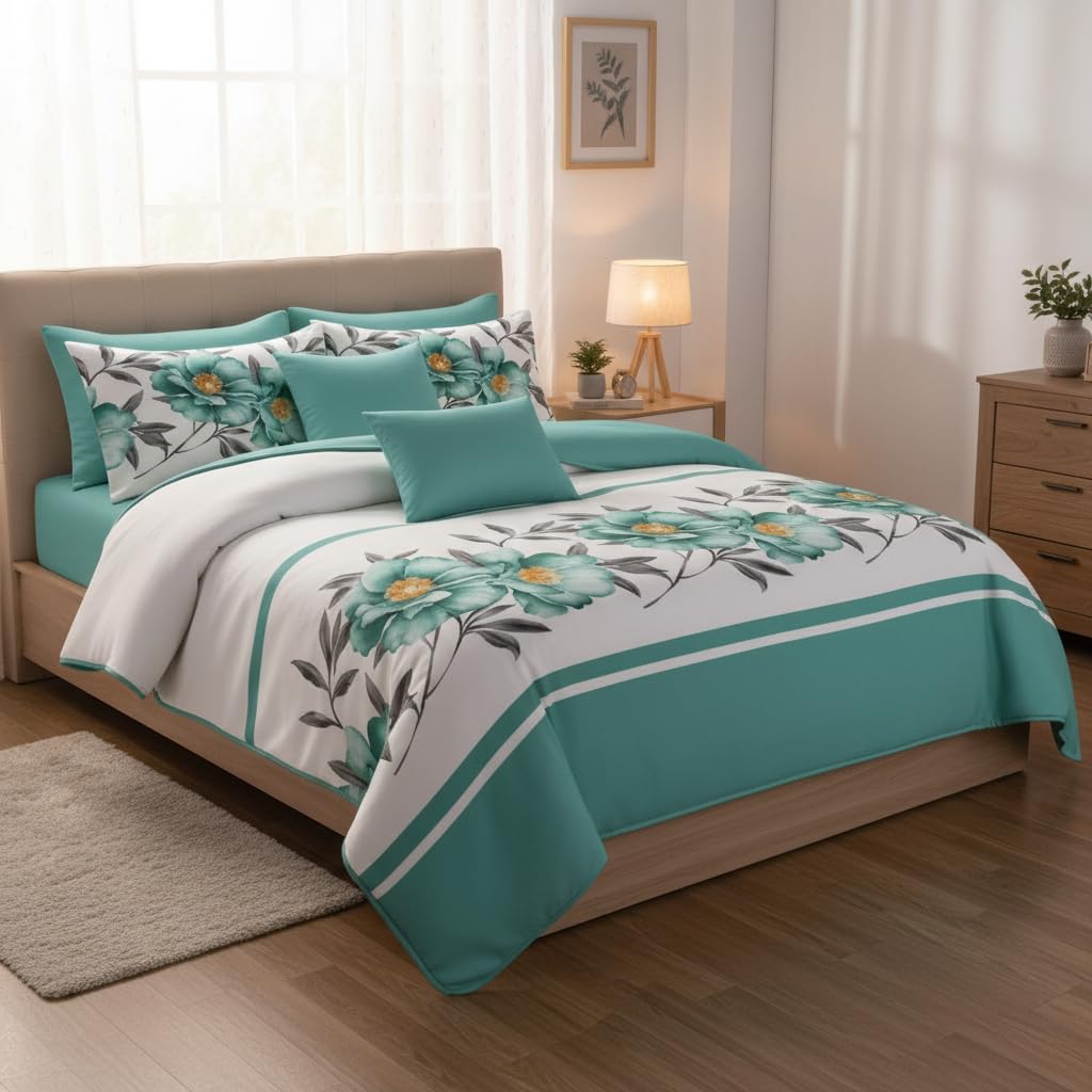 CozyCreatures Vintage Boho Olive Green King Light Comforter Set, 9-Piece Bed in a Bag with Curtains, Brushed Microfiber Bedspread Set with Matching Curtains for Master Bedroom, Machine Washable