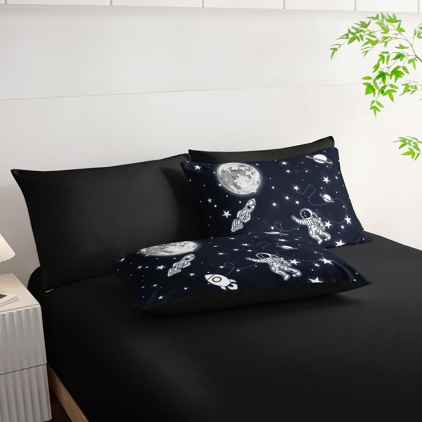 Smell Sunshine 7Pcs Space Comforter Set3D Space Rocket Planets Printed Bedding Set with 1 Comforter, 1 Flat Sheet, 1 Fitted Sheet and 4 Pillowcases for Boys and Girls Bedroom (Rocket Twin