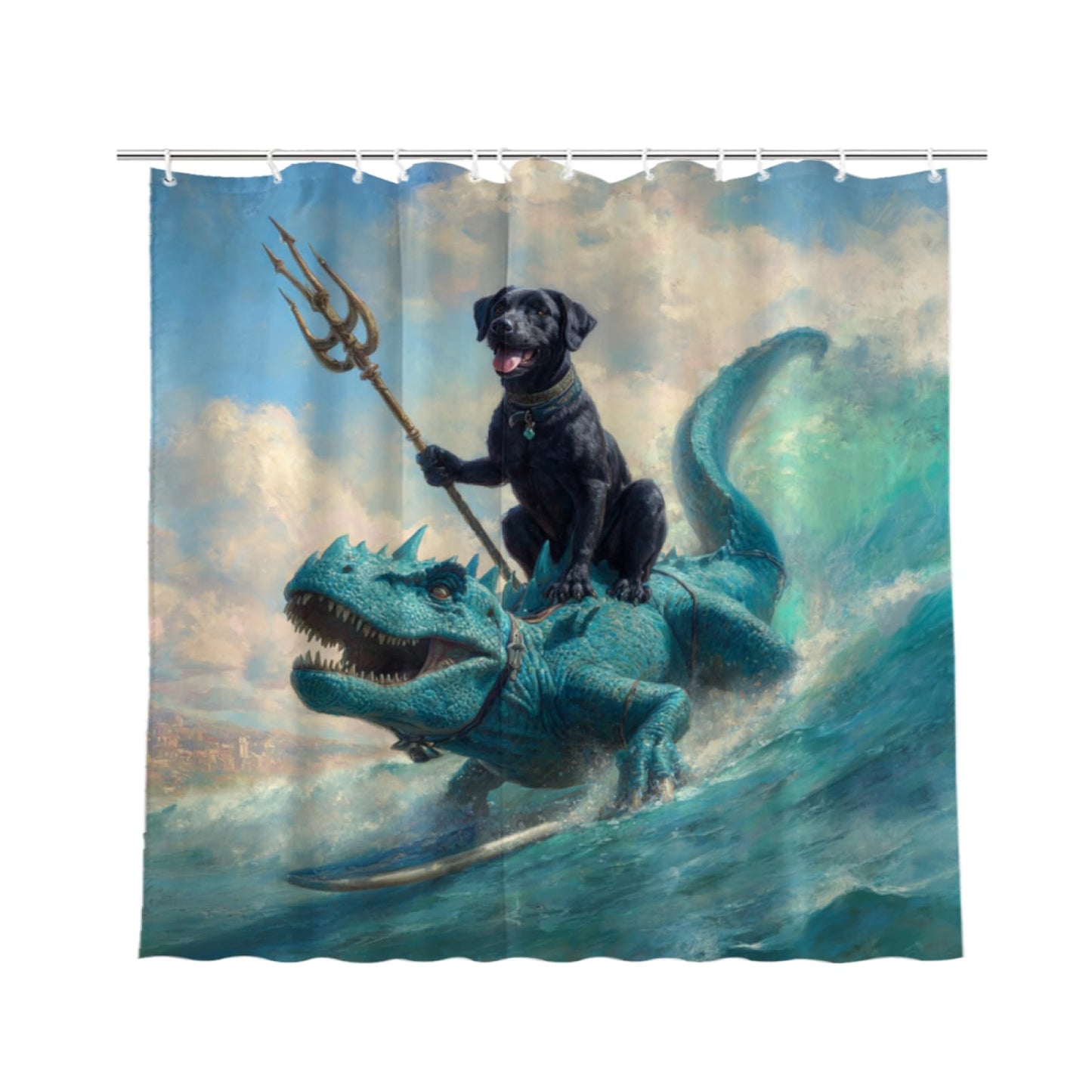 Wordatu Funny Black Labrador Dog Shower Curtain Cool Dog Dinosaur Ocean Wave Decor Fabric Bathroom Curtains, Kids Children Rustic 72x72 Inch