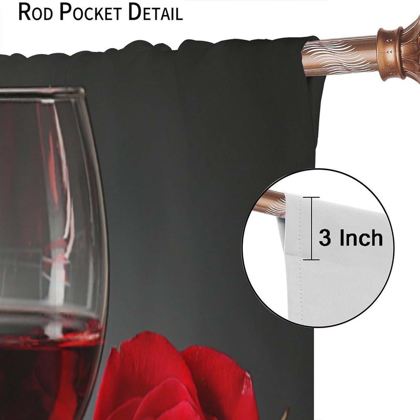 Wines Blackout Window Curtains Candle Red Roses and Red Wine Female Romantic Art Thermal Insulated Darkening for Living Room Bedroom Children's Room Decor Set 2 Panels,42x45 Inches
