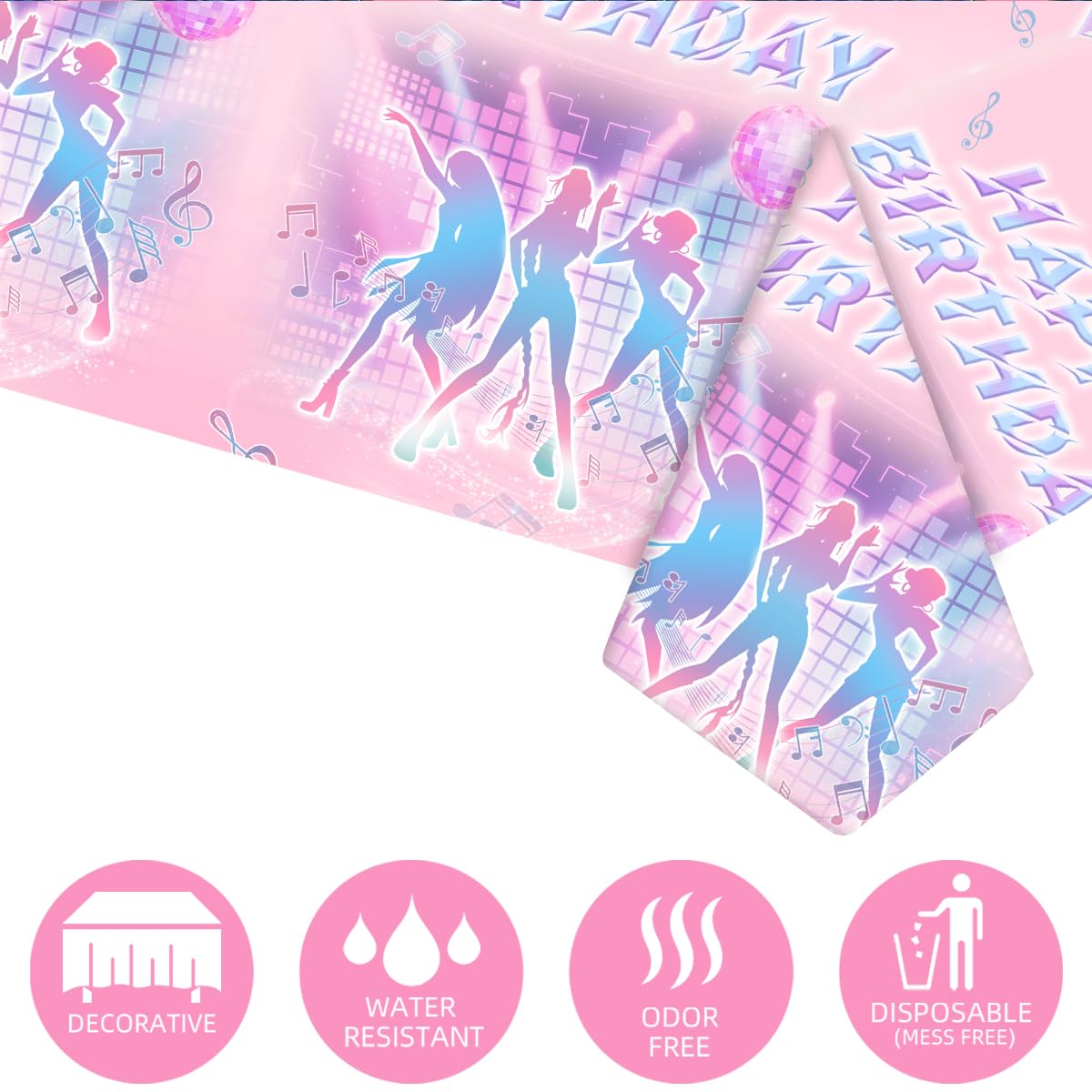 Gilyaoic Disposable Music Party Tablecloth, Plastic Magical Music Themed Disposable Plastic Table Covers, 3 PCS, 108”x54”