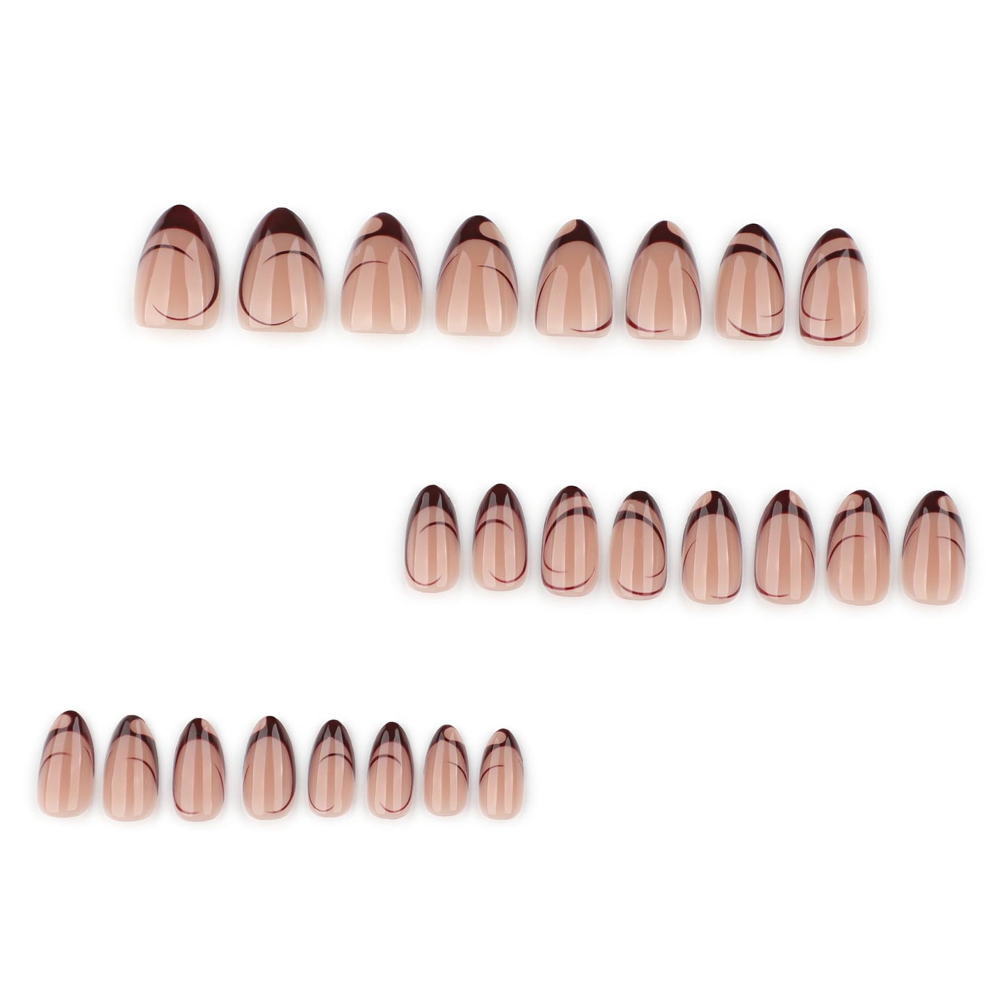 Stbisen Nude Almond Press on Nails Short, Fall French Fake Nails with Unique Elegant Shaped Burgundy French Tip Design, Glossy Finish Acrylic Nails, Natural Reusable Glue on Nails Kit for Women