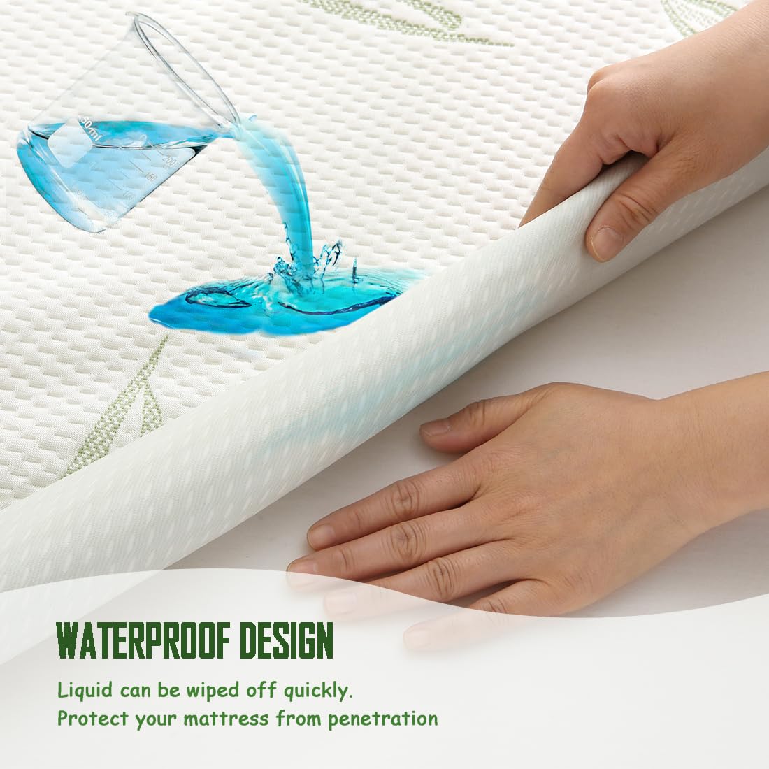 Queen Size Waterproof Mattress Protector, Premium Cooling Viscose from Bamboo Mattress Pad, Breathable, Noiseless, Cooling & Machine-Washable Bed Cover with 21" Deep Pocket
