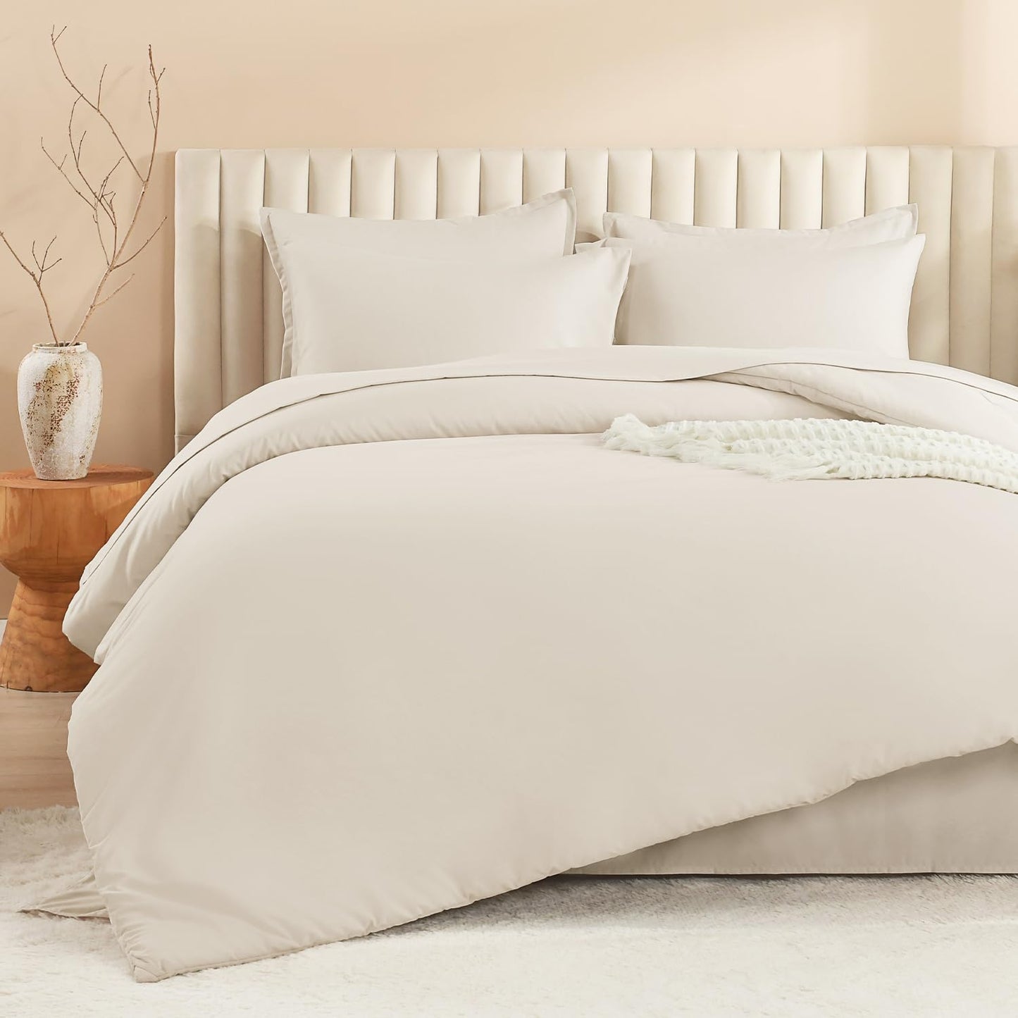 Litanika Bed in a Bag Queen Beige - 7 Pieces Queen Comforter Set Bedding Comforter Sets, Solid Fluffy Bed Set with Comforter, Sheets, Pillowcases & Shams