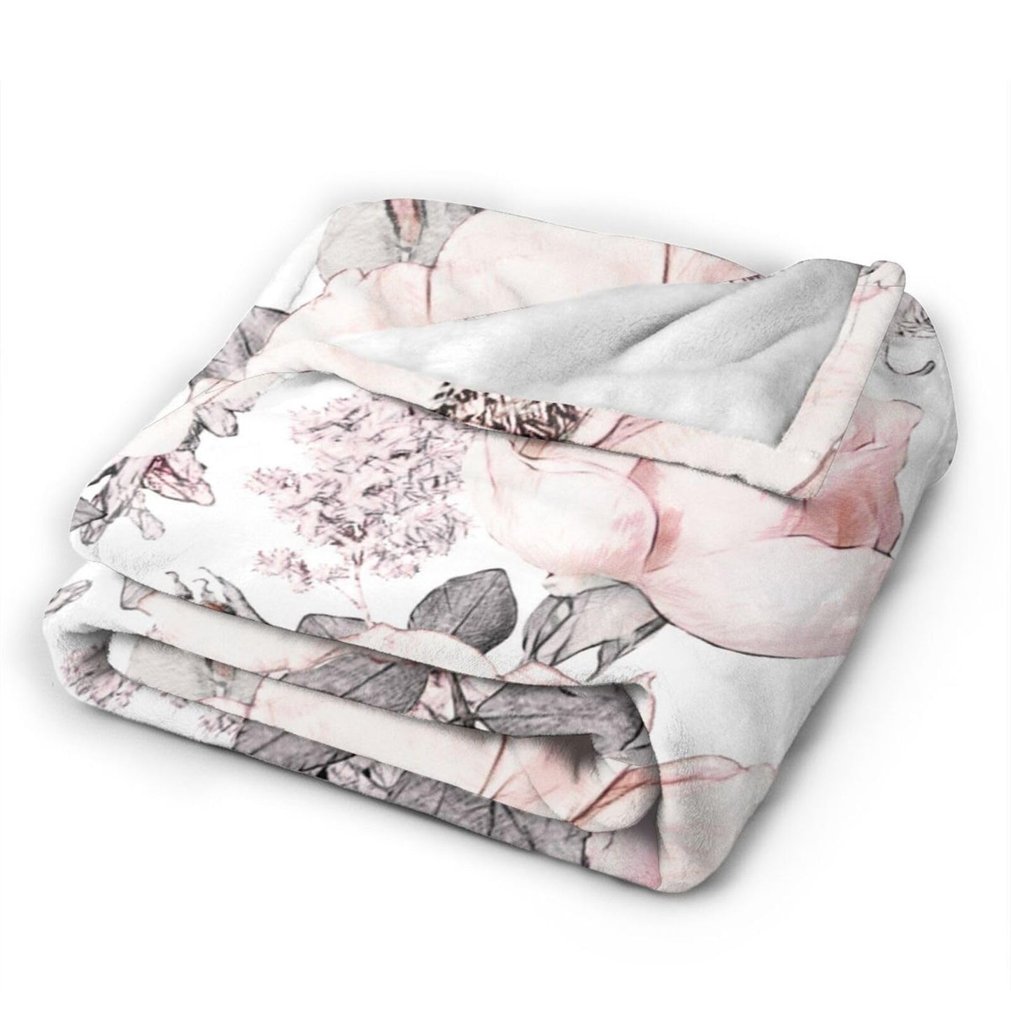 Pink Flower Grey Leaves Blanket Soft Lightweight Throw Blankets Cozy Flannel Bed Throws for Sofa Couch Travel Home Room Bedroom Decor Gifts for Girls Women Adults 50"x40"