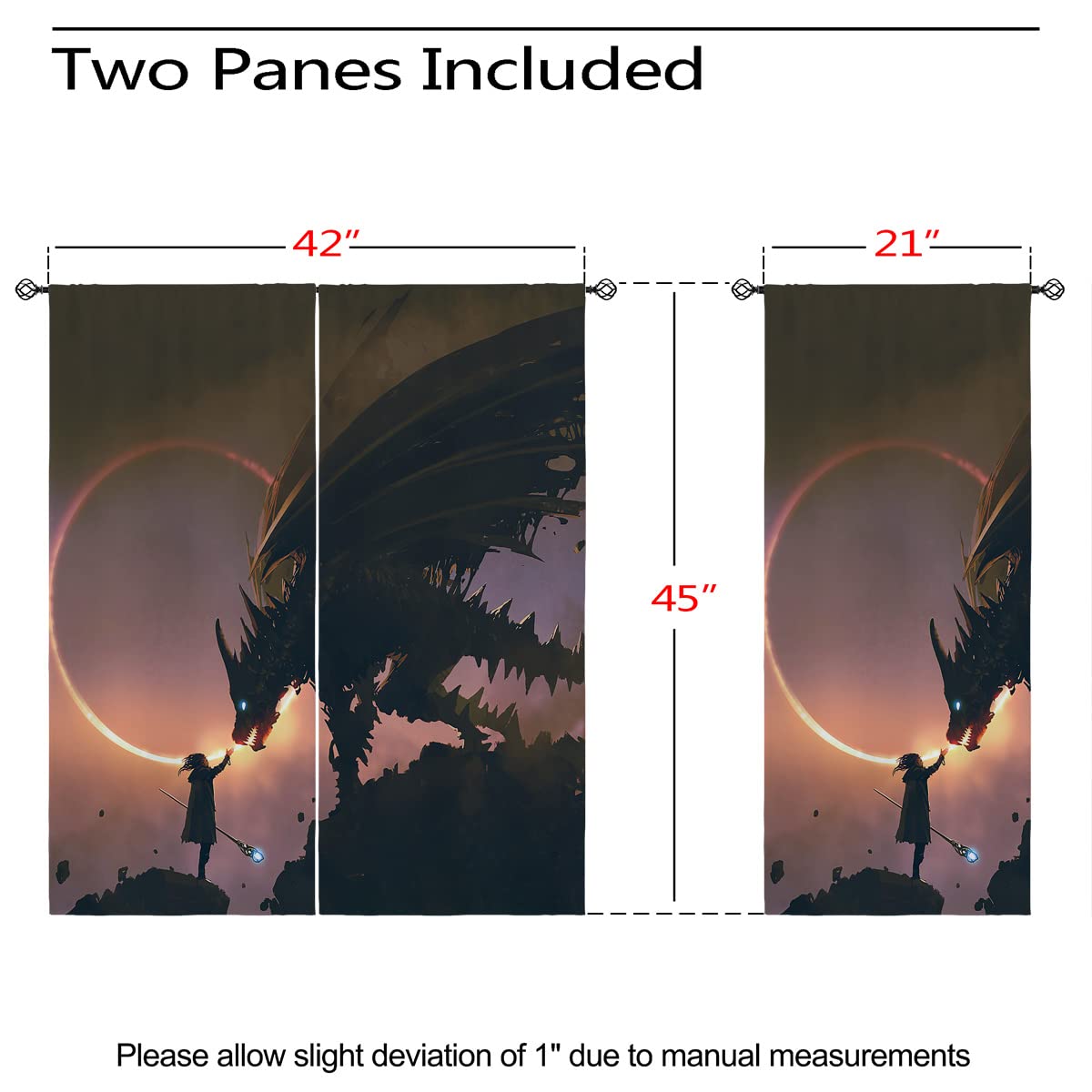 ONINUO Dragon Blackout Curtains for Girls Boy Home Decor, Medieval Magic Wizard Fantasy Mythical Grommet Thermal Insulated Drapes Darkening Window Curtain for Bedroom Living Room, 42 x 45 Inch