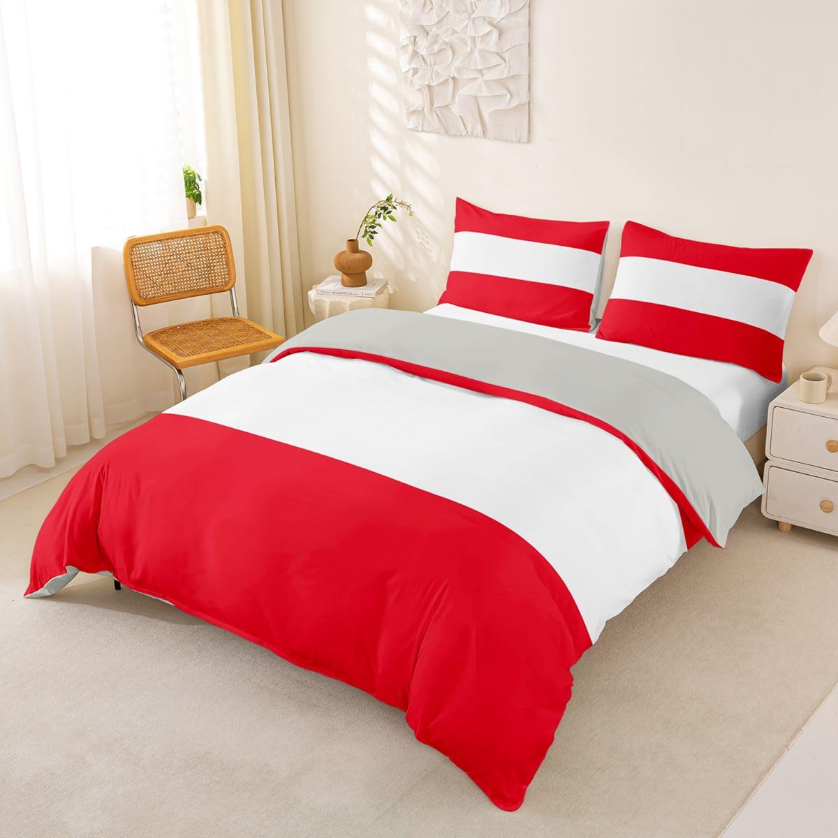Feelyou Austrian Flag Duvet Cover Full Size Austria Bedding Set for Boys Girls World Countries Comforter Cover International Flag Bedroom Decor 3Pcs