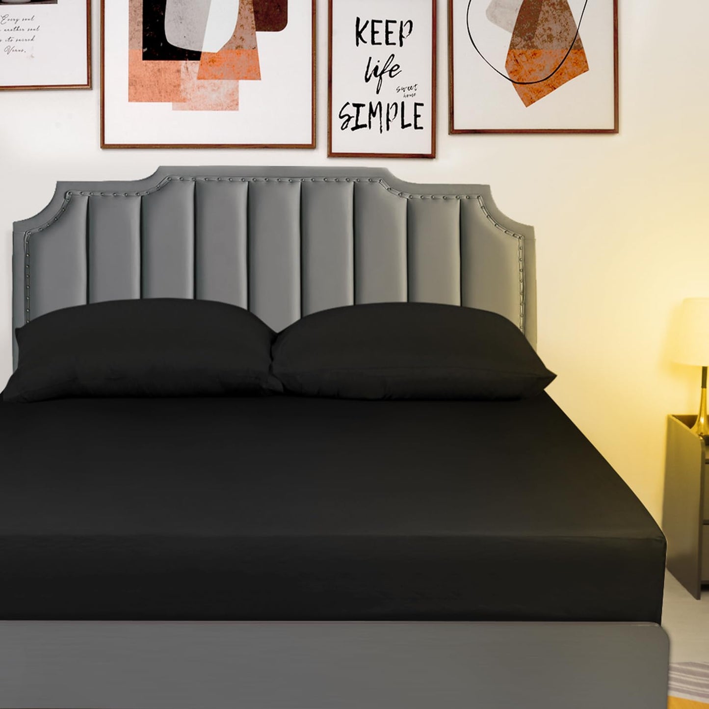 Lirex Cotton Queen Fitted Sheet Only, 300 Thread Count Soft Breathable, 8-10" Deep Pocket Sheet for Hotel Home, Black