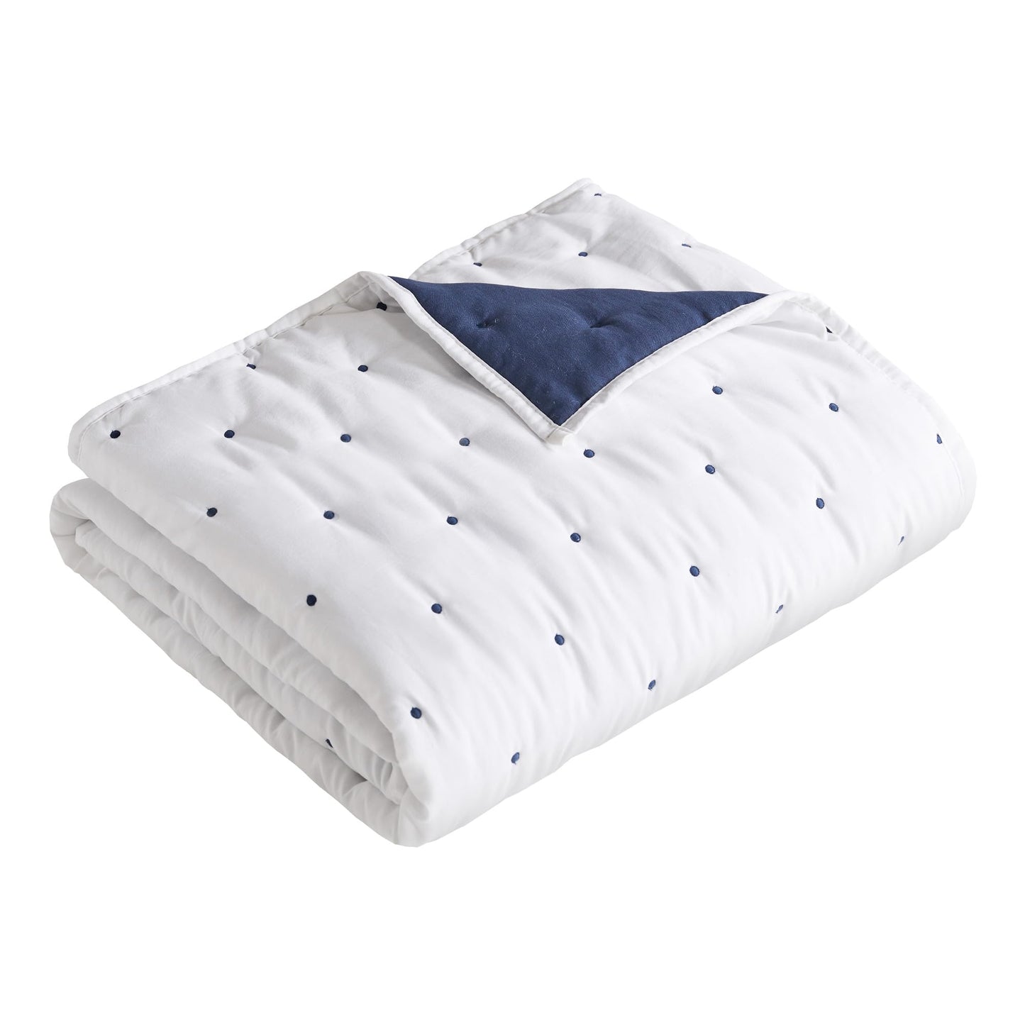 Levtex Home - Embroidered Swiss Dot - Throw - Dot - Navy and White - Quilted Throw (50x60in.) - Polyester