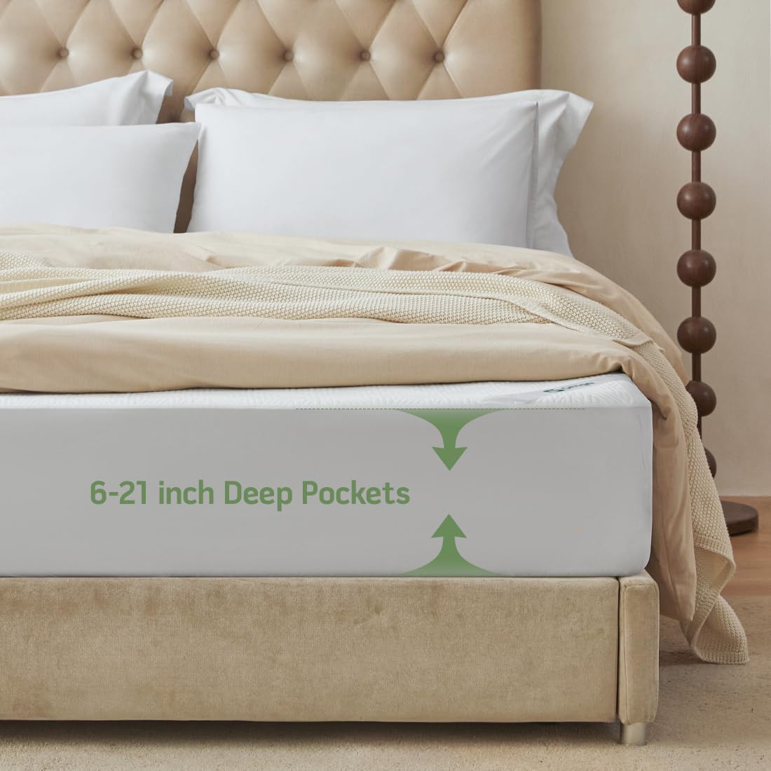 Premium Jacquard 100% Waterproof Full Mattress Protector, Noiseless, Anti - Slip, Breathable Bed Cover, Rayon from Bambo, Quilted, Mattress Pad Sheet, Deep Pocket 8"-21"