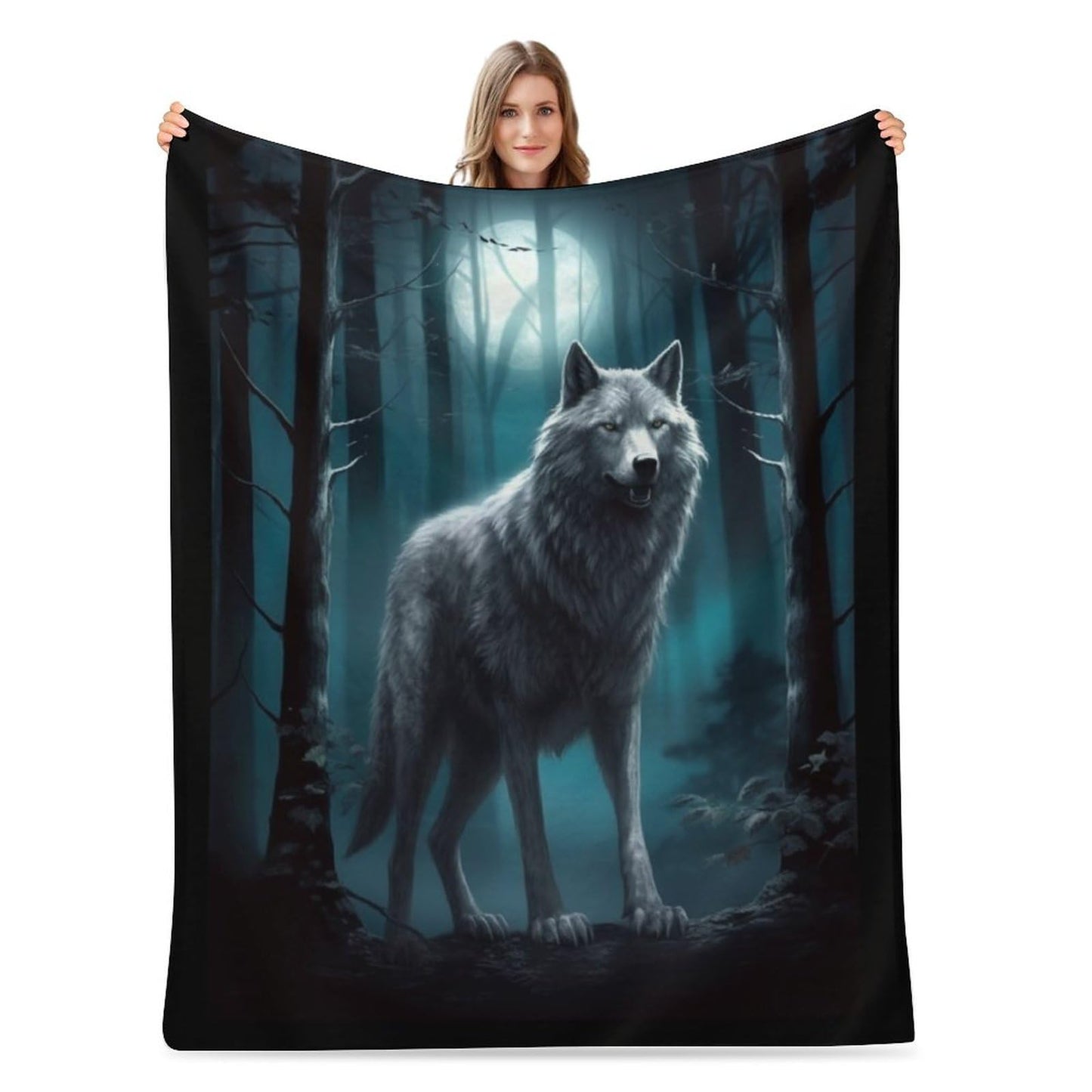 Joyidec Wolf Tree Dark Night Super Soft Winter Comfy Throw Blanket Flannel Fleece Lightweight Blanket for Couch Car Bed 50x60 in