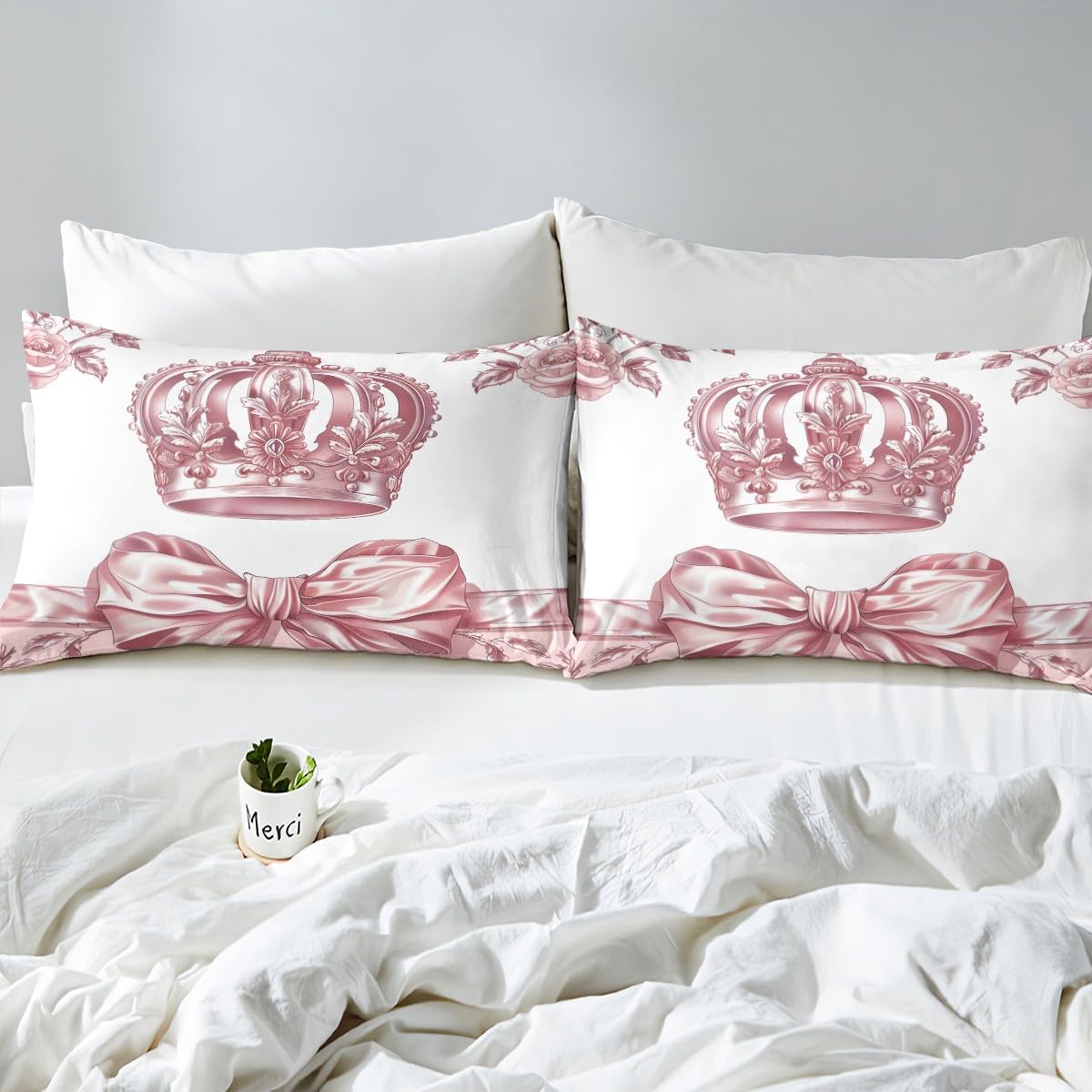 jejeloiu Bowknot Bed Sheets Set Twin Size Pink Bow Deep Pocket Fitted Sheet Colourful Bowknot Bedding Sets Bow-tie Soft Bed Set 3Pcs with 1 Pillow Cases