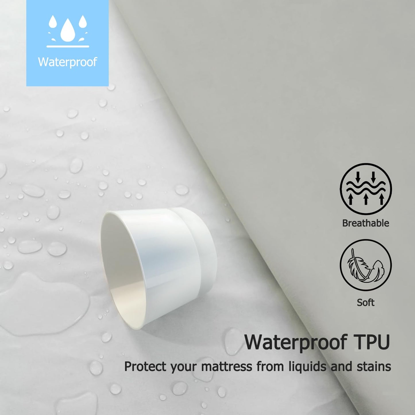 Twin Waterproof Mattress Protector - Noiseless, Breathable, Machine Washable Fitted Mattress Cover with Deep Pockets up to 5”-21”（Light Grey）