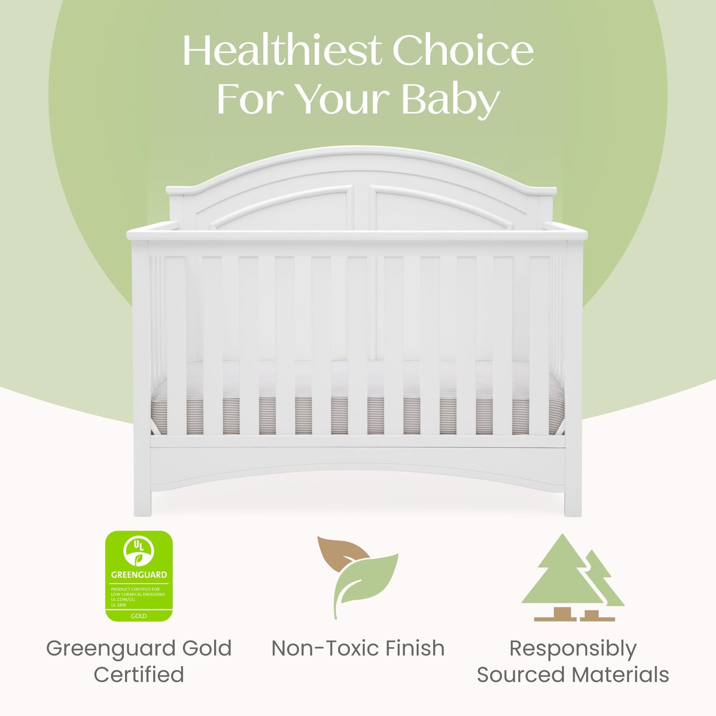 Delta Children Perry 6-in-1 Convertible Crib - Greenguard Gold Certified, Bianca White