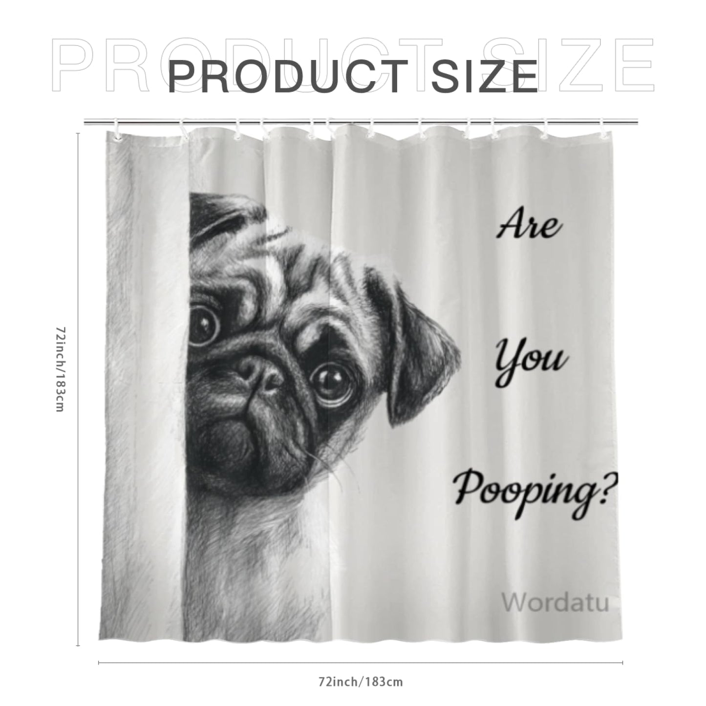 Wordatu Pug-Dog Shower Curtain Bathroom Set 72x72 Inches are You Pooping Bath Animal Bath Animal Pet Dog Art Home Decor 12 Hooks