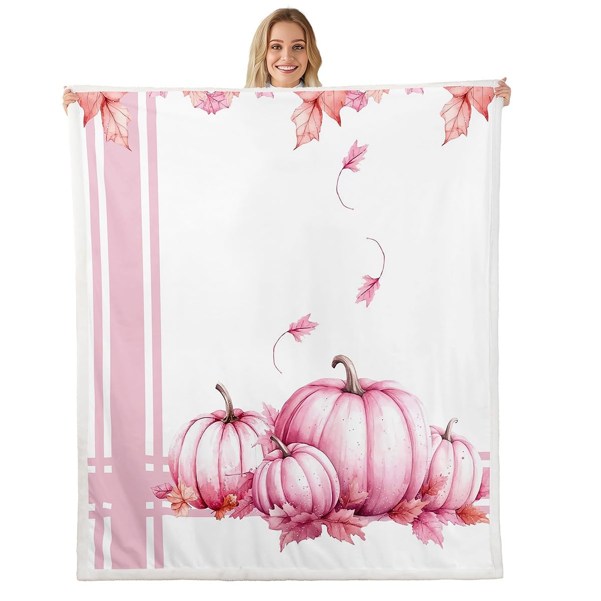 Erosebridal Fall Pumpkin Throw Blanket Autumn Harvest Sherpa Blanket Baby 30"X40" for Kids Boys Teen Maple Leaves Fleece Blanket Happy Thanksgiving Rustic Pink Pumpkin Plush Bed Blanket