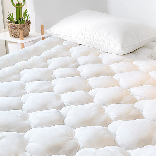 GRT Queen Size Mattress Pad Rayon from Bamboo, Extra Thick Quilted Fitted Mattress Topper with 21 Inches Deep Pocket, Cooling Mattress Pad, Breathable and Noiseless Mattress Cover