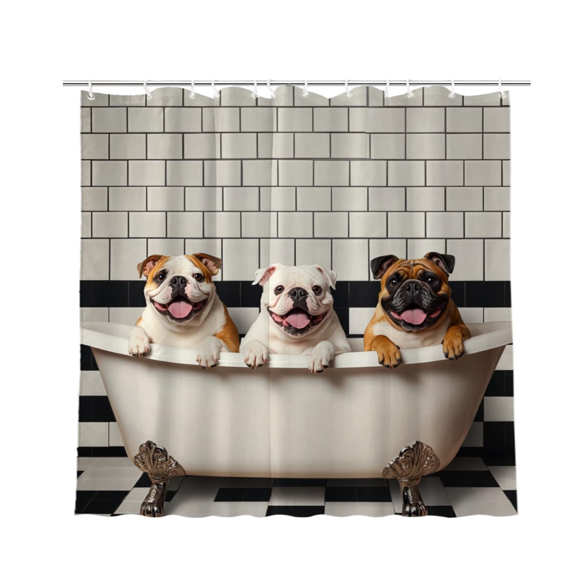 KEEPAEON Bulldog Shower Curtain 72Wx72H Inch Bulldog Bathing in Bathtub Cute Animal Shower Curtain Bathroom Waterproof Bath Decoration