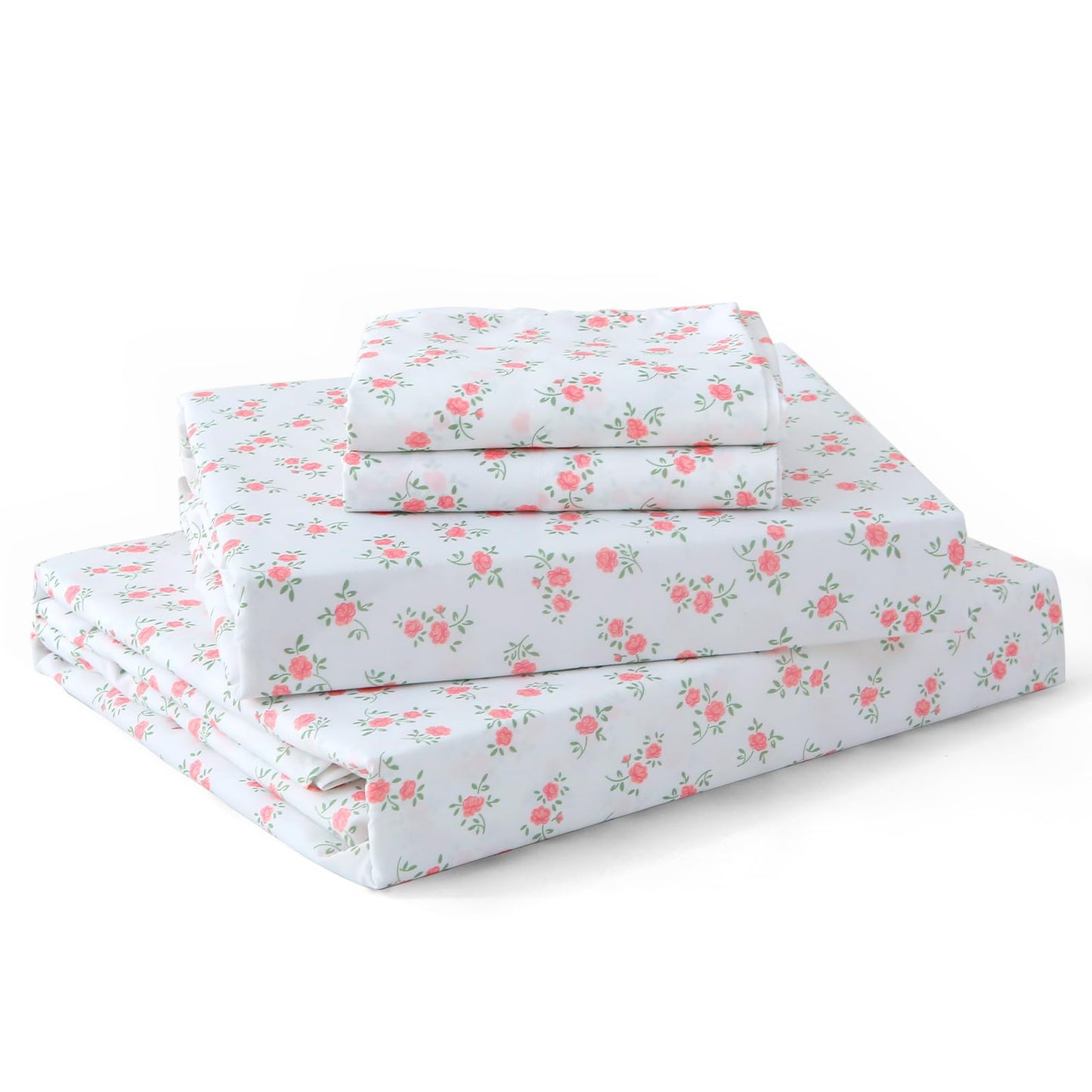 MUXHOMO Full Size 4 Piece Sheet Set, Soft Breathable Bed Sheet Set for Bedroom with Deep Pocket Up to 16", Wrinkle-Free & Cooling Bedding for Oeko-TEX Certified - Floral Pink