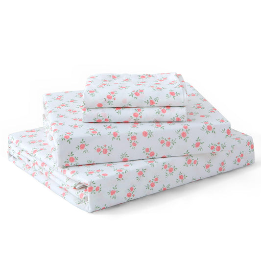 MUXHOMO Full Size 4 Piece Sheet Set, Soft Breathable Bed Sheet Set for Bedroom with Deep Pocket Up to 16", Wrinkle-Free & Cooling Bedding for Oeko-TEX Certified - Floral Pink