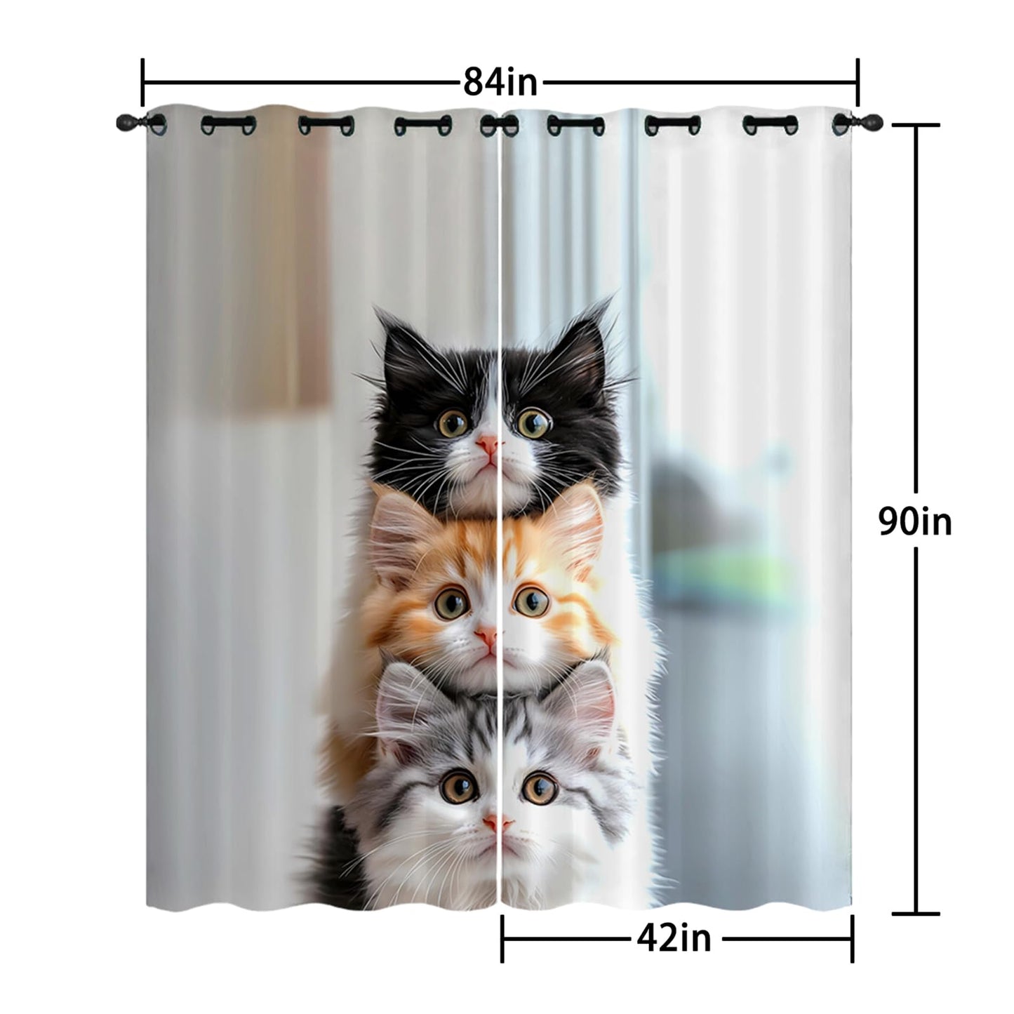 AILONEN Kawaii Cat Window Curtain,Cute Animal Kitten Window Drapes for Kids Boys Girls,Lovely Pet Themed Cats Grommet Curtain Room Decor,2 Panels Set, 42" W x 90" H