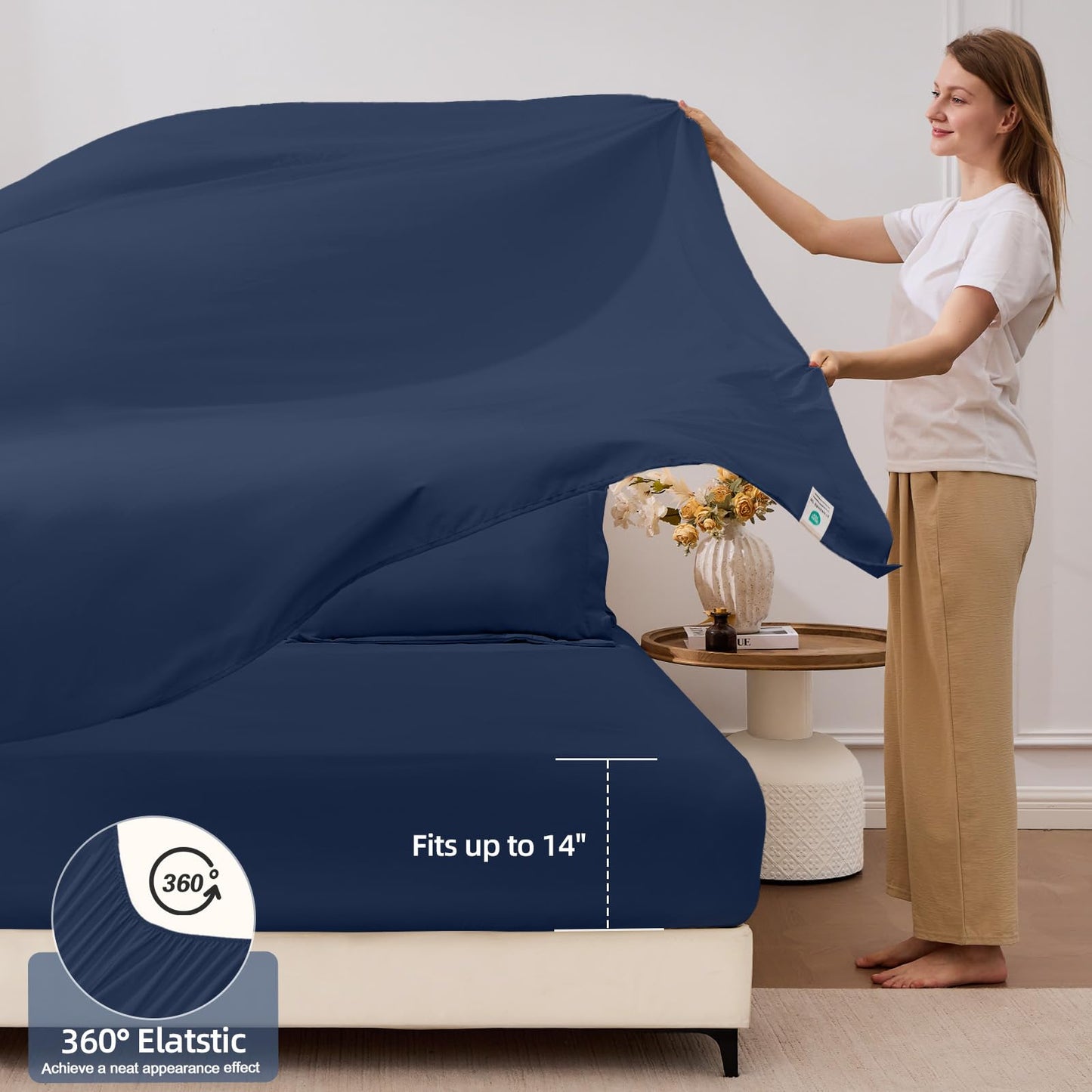 FUANNA 7 Pieces Queen Comforter Set, All Season Bed in a Bag Queen Size, Luxury Soft Bedding Sets with Comforter, Flat Sheet, Fitted Sheet, Pillowcases & Pillow Shams, Navy Blue