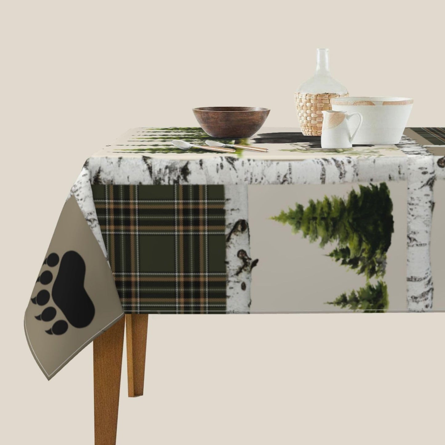 Rustic Country Square Tablecloth,Country Style Farmhouse Lodge Bear Moose Deer Long Table Cloth Washable Table Cover for Kitchen Dining,55"x55"