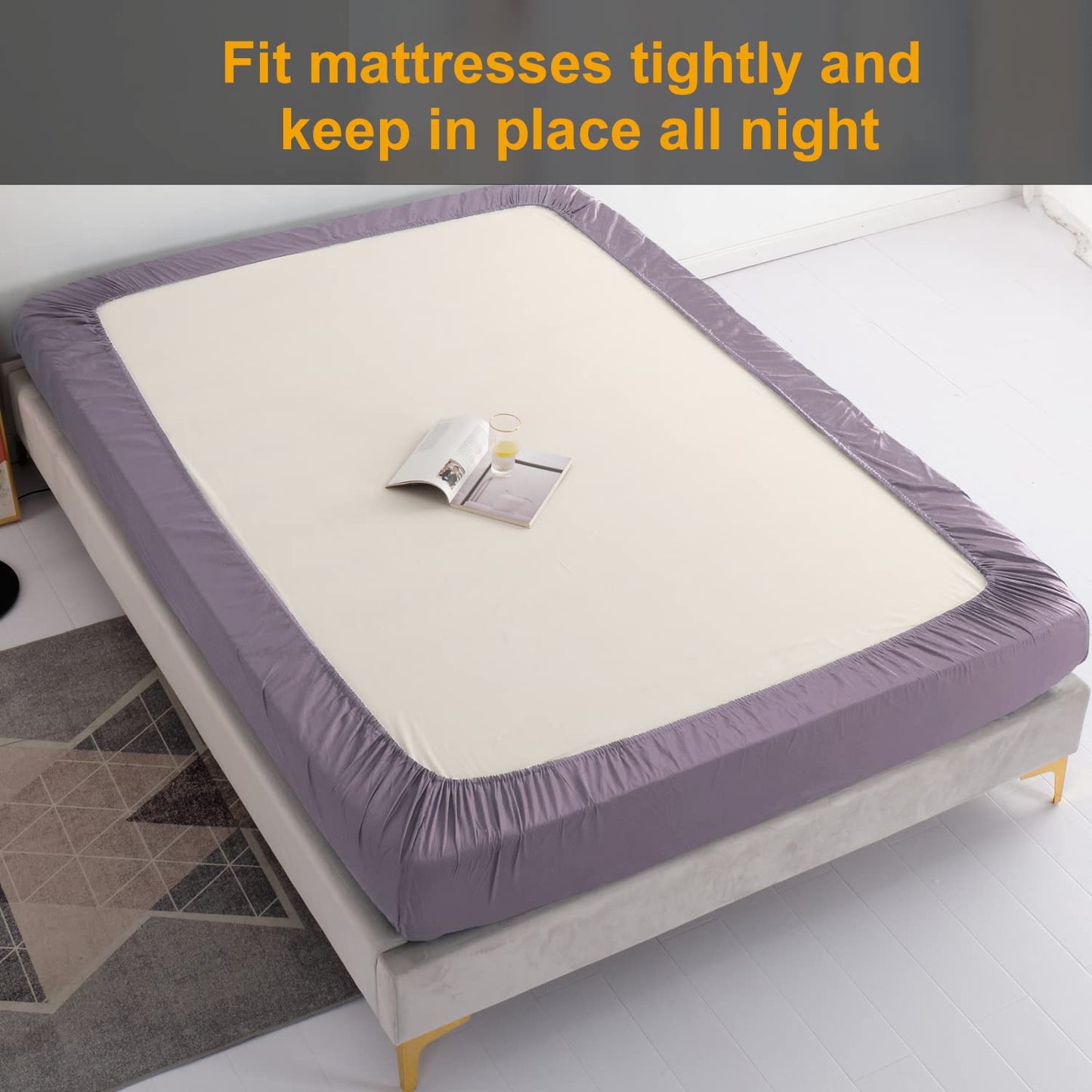 MILDLY Deep Pocket Fitted Sheet Only Queen Size 60"x80" 100% Long Staple Cotton Purple Breathable Bottom Sheet Fits Up to 14" Deep Mattress
