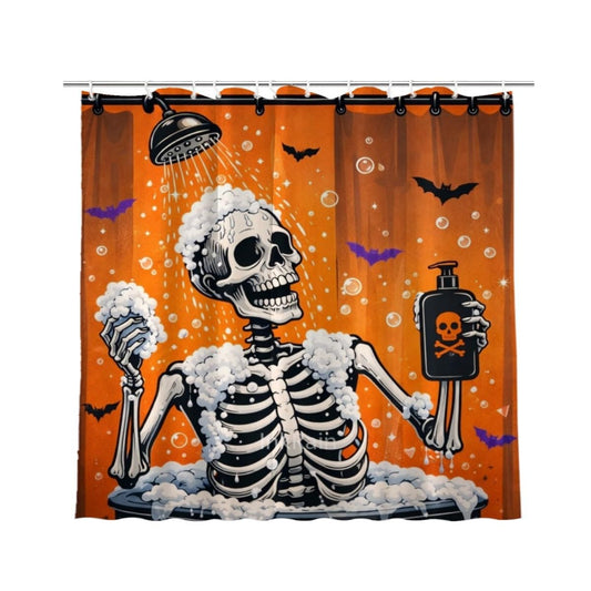 InkRain Halloween Skeleton Shower Curtain 60x72 Inch with 12 Hooks, Funny Spooky Skeleton Bathing Design, Waterproof Fabric Bathroom Curtain, Cute Goth Halloween Bathroom Decor