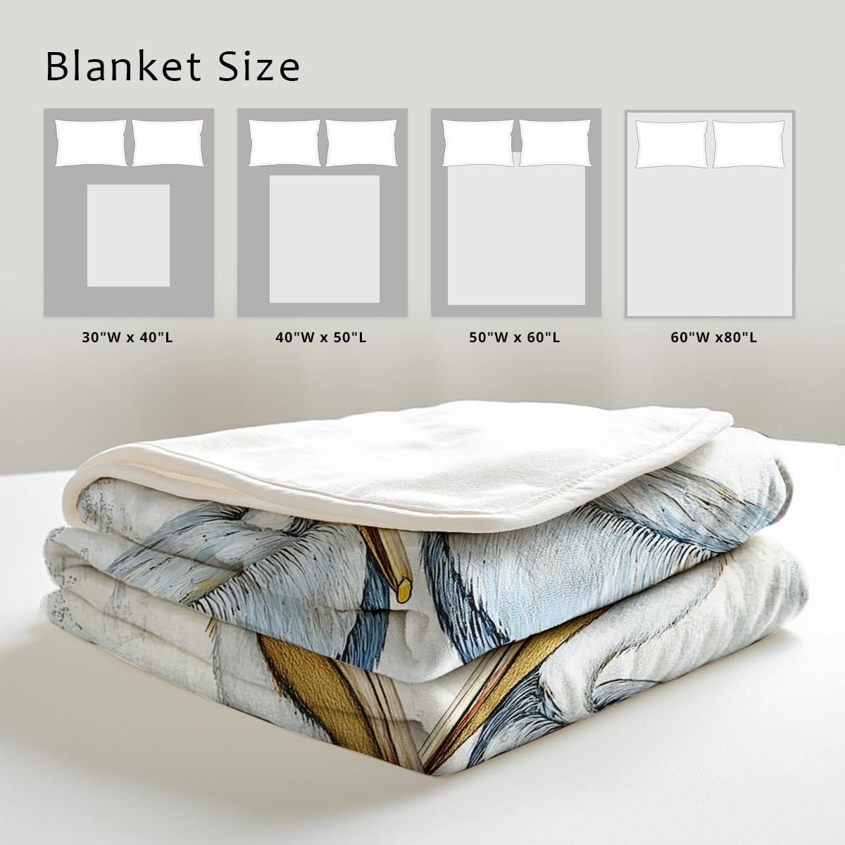 HUNXIAOJ Pelican Throw Blanket for Couch Bed Coastal Bird Print Flannel Blanket Soft Warm Beach Themed Animal Throw for Bedroom Home Decor Pelican Gifts (49"x59")