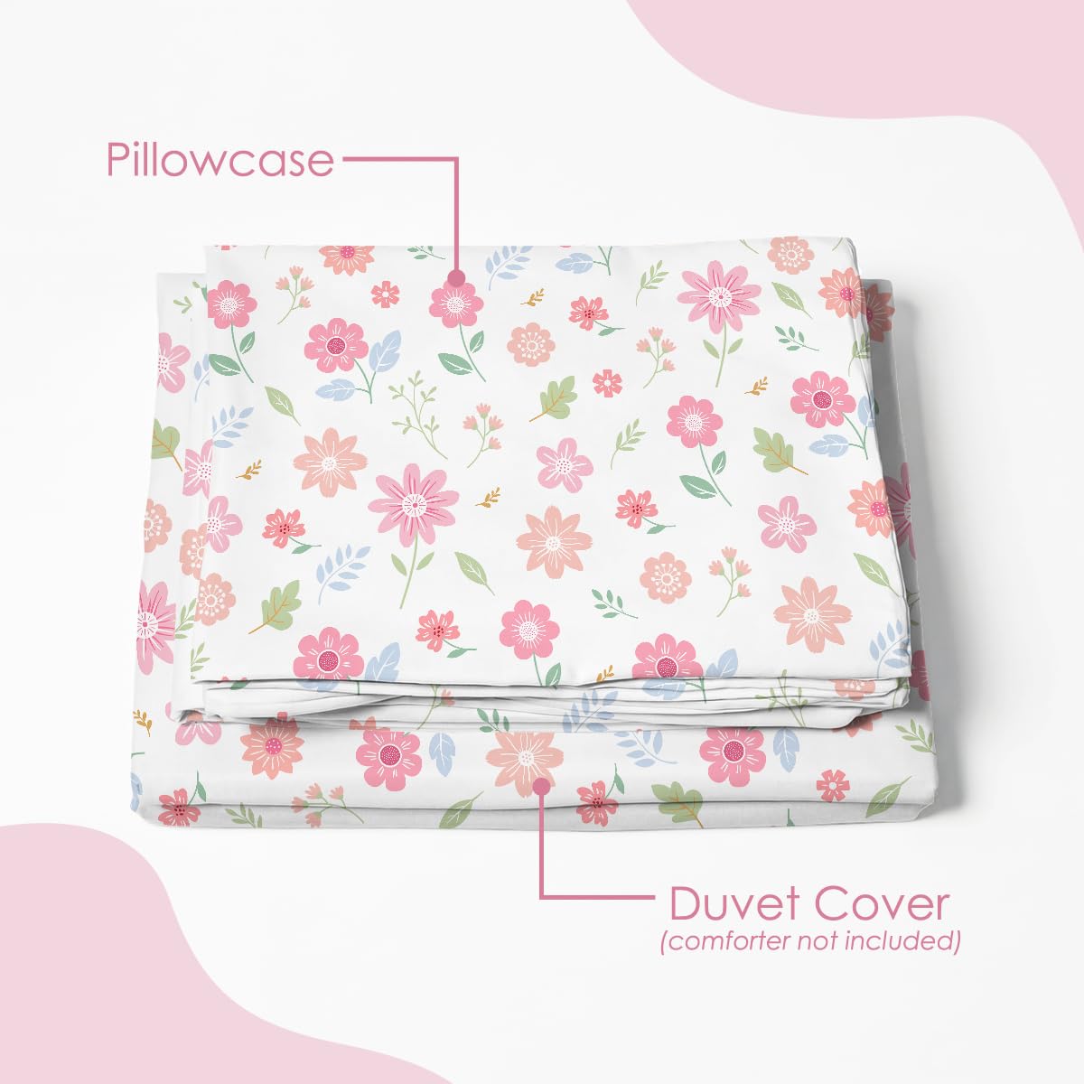 SANDJEST Floral Duvet Cover Sets Full Size for Kids Girls, Incude 1 Polyester Comforter Cover 80x90 Inches and 2 Pillowcases 20x26 Inches, Comforter Not Included, Gift for Christmas Birthday