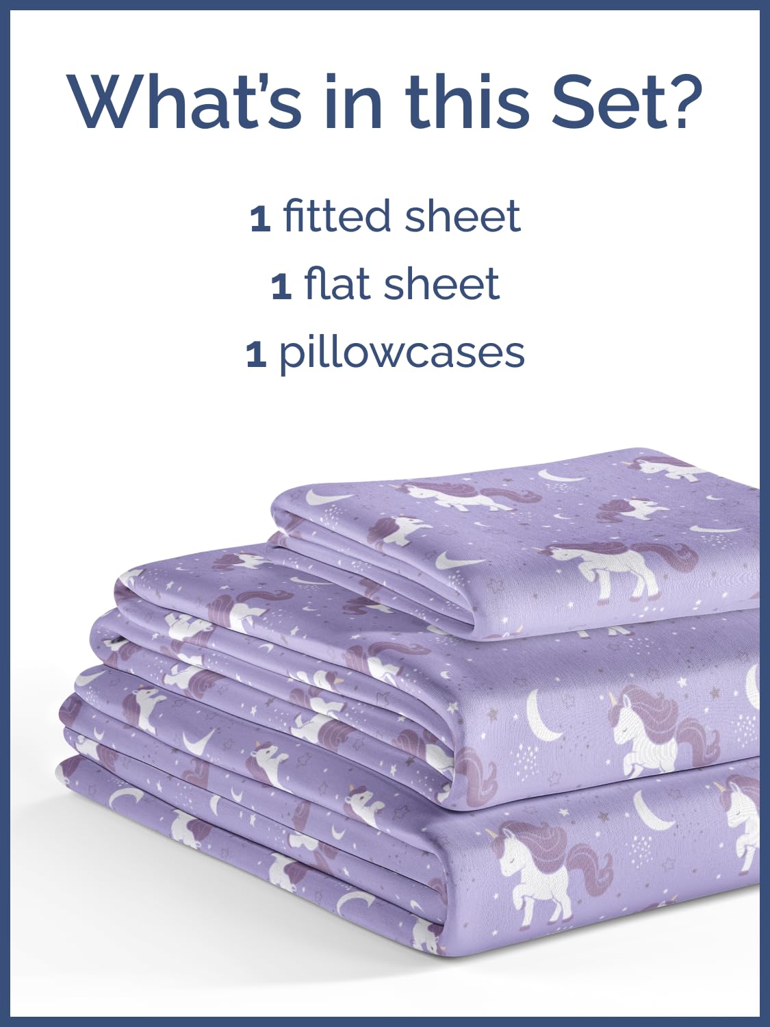 Kids Twin Size Bed Sheet Set - 3 Piece Kids Loft Bed Sheets - Purple Unicorn Butterfly Theme Bedding - Soft, Cute - Breathable and Machine Washable - Moon Bed Set for Boys, Girls, Teens and Toddlers