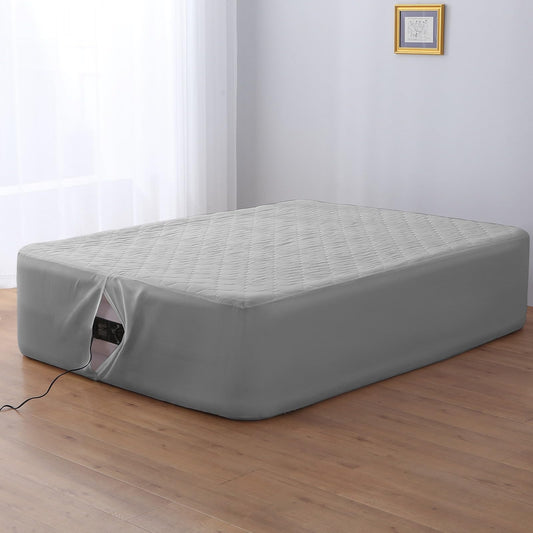Queen Air Bed Mattress Pad with 15-24 Inch Deep Pockets - Waterproof Protector for Warm Sleep & Cold Air Insulation,Perfect for Camping, Guest Bed, Pets & Overnight Visitors-Gray