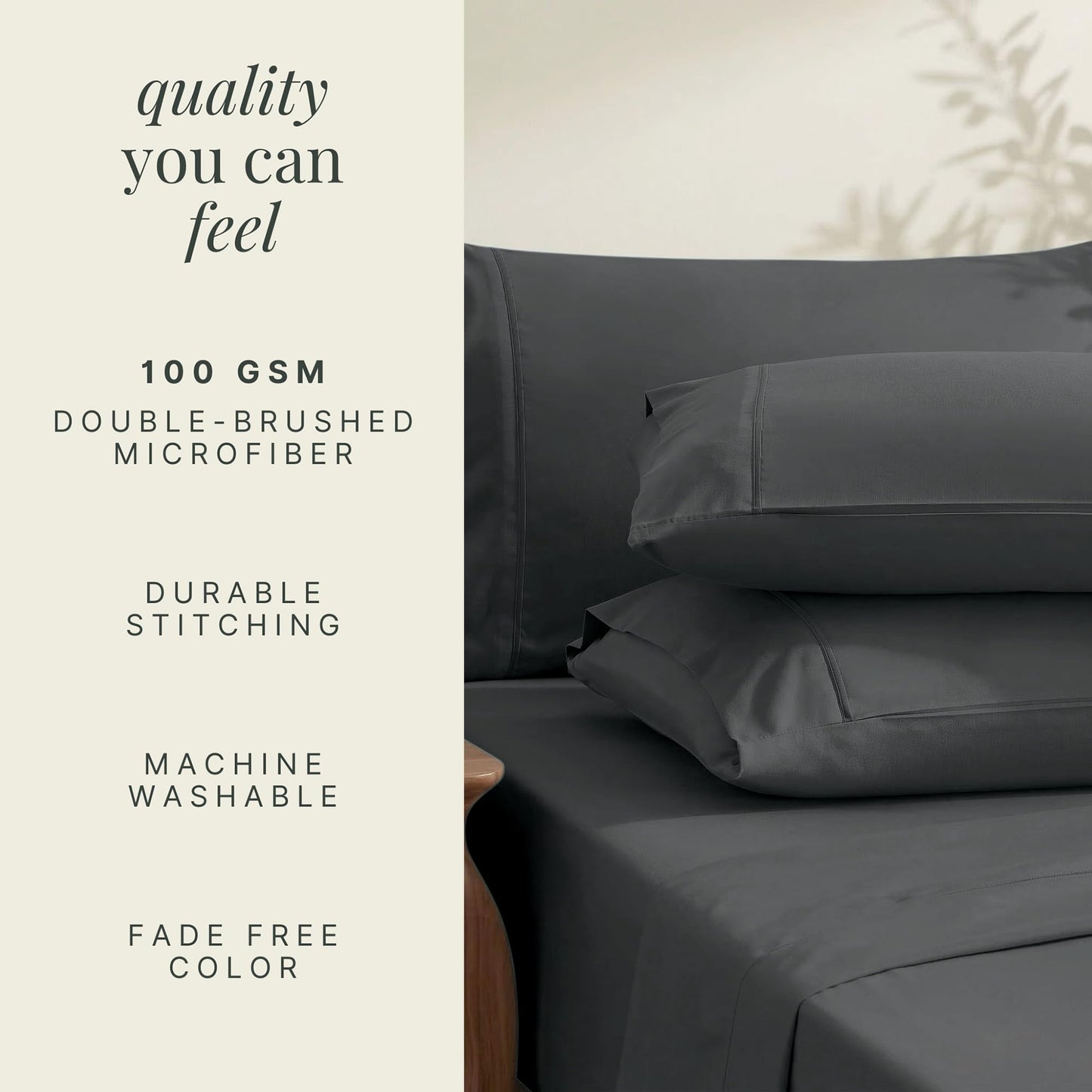 Hearth & Harbor Extra Deep Pocket Queen Sheets Sets - Fits Mattress 18-24 Inches Deep - Extra Deep Pocket Sheets - 6 Piece Queen Size - Grey