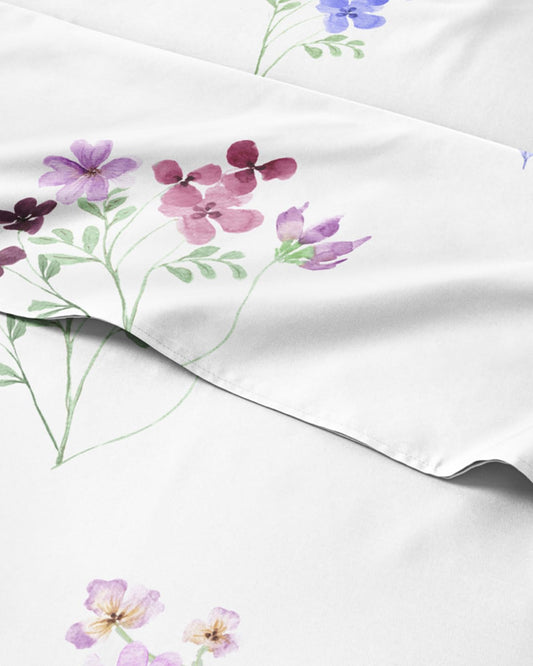 Floral Sheets - Butterfly Floral Bed Sheet Set - 1 Flat, 1 Fitted & 2 Pillowcases w/ Deep Pockets - Wrinkle & Fade Free - Boho Botanical Bedding - Ultra-Soft, Breathable and Cooling - Queen Size Set