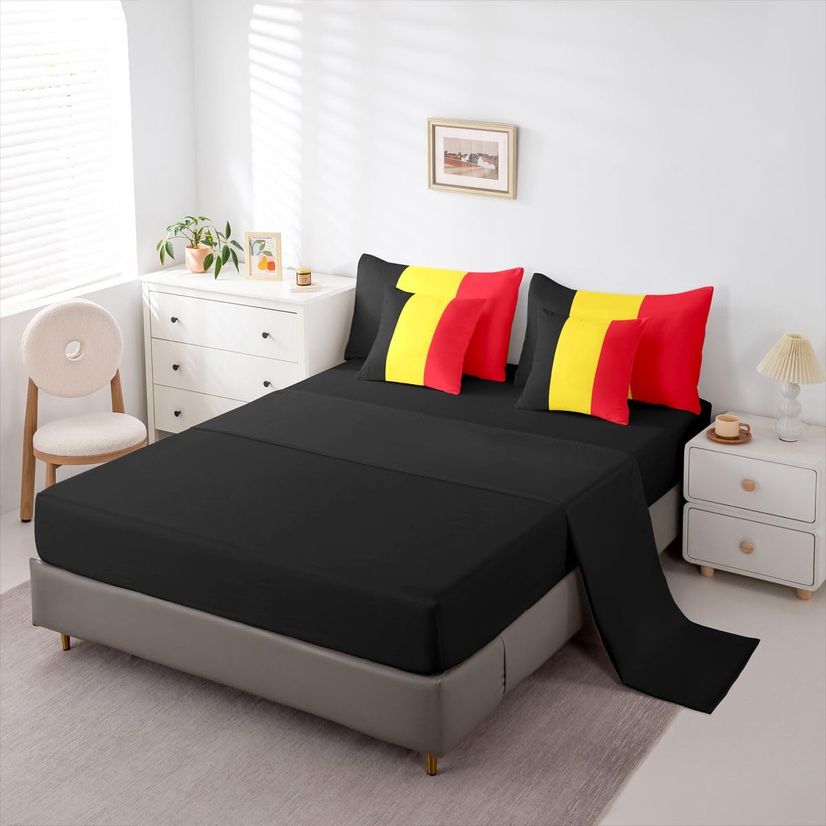 Feelyou Belgian Flag Comforter Set with Sheets 7 Piece King Size Belgium Bedding Set for Kids Boys Girls World Countries Bed in a Bag International Flag Room Decor Soft Lightweight Microfiber