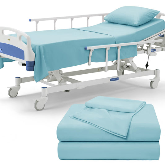 P Pothuiny 3 Piece Hospital Bed Sheet Set, Aqua Blue Brushed Microfiber Soft Bedding for Home/Nursing/Hospital Bed, Deep Pocket Fitted Sheet 36"x80"+12", Flat Sheet & Pillowcase