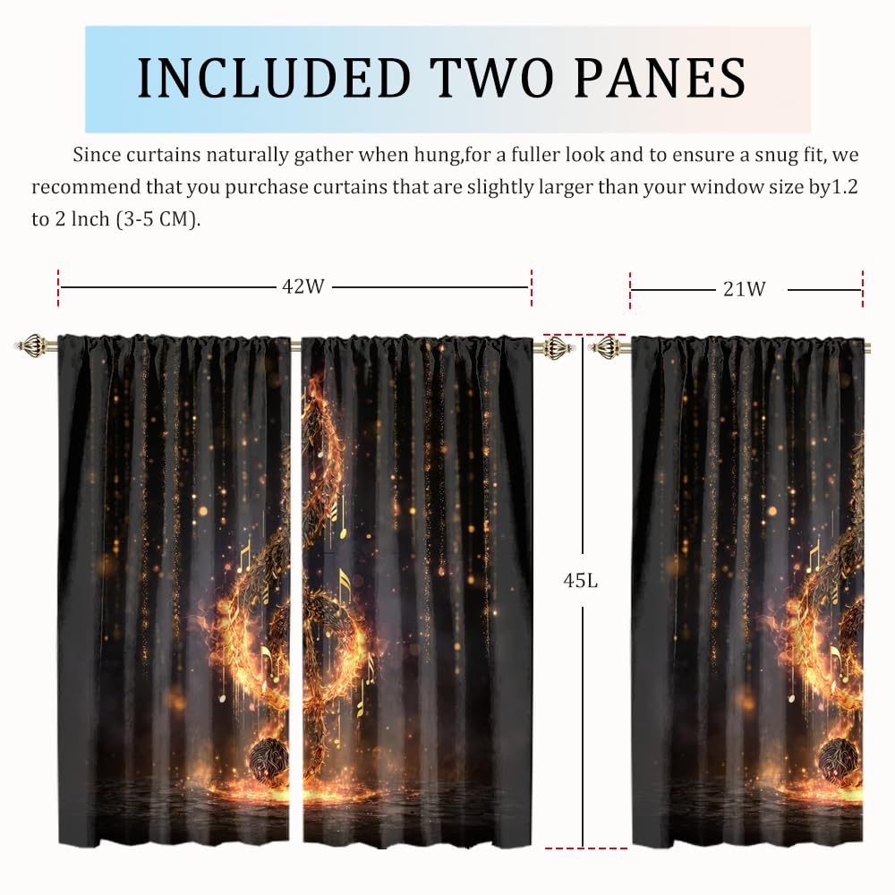 XSUPFLYM Vintage Elegant Music Note Blackout Curtain for Living Room Modern Retro Mid Century Musical Theme Notes Print Thermal Insulated Curtain for Bedroom 2 Panels Each